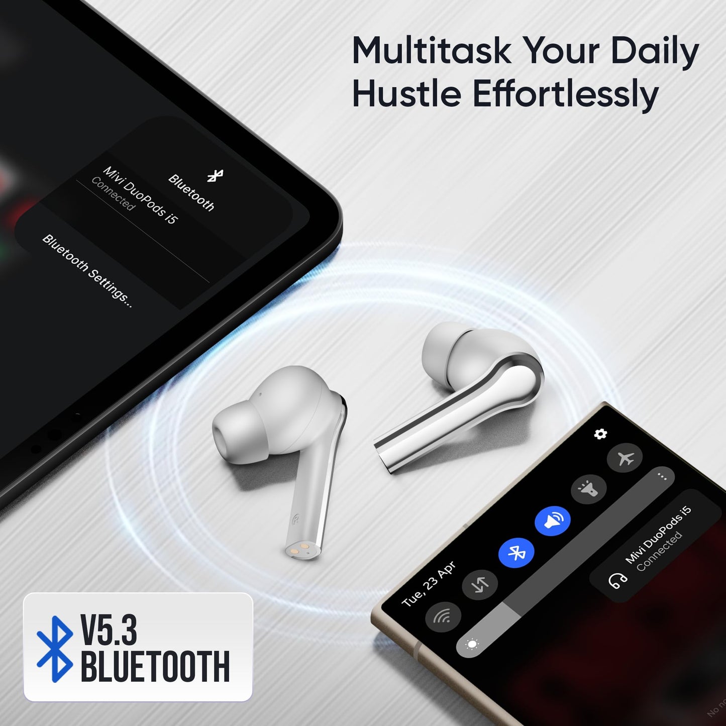 Mivi DuoPods i5 True Wireless Earbuds, High-end Metallic Finish, 13mm Rich Bass Drivers, 50 Hrs, Low Latency, Instant Charging, IPX 4.0, AI-ENC, Made in India