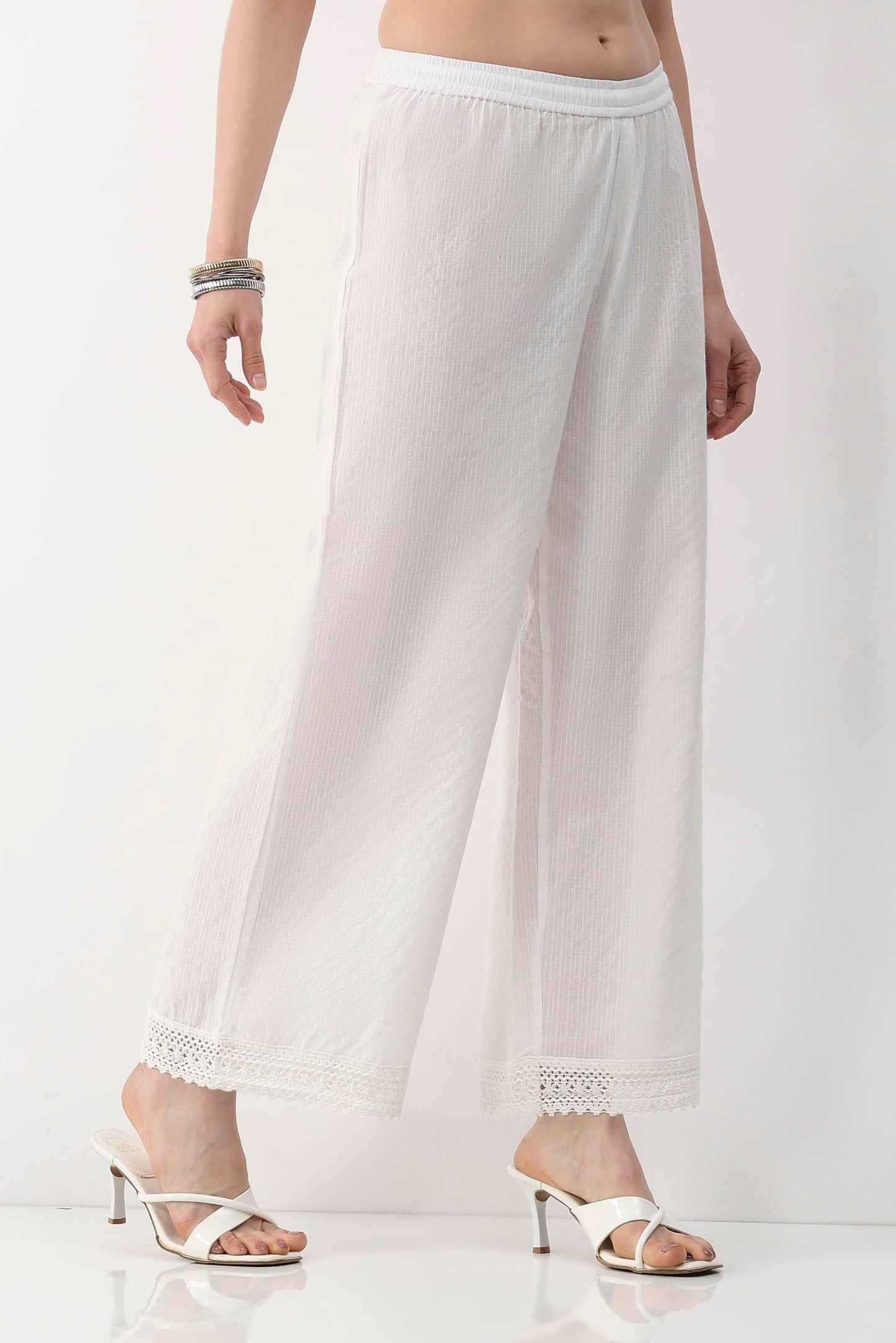Biba Women White Cotton Straight Palazzos_L