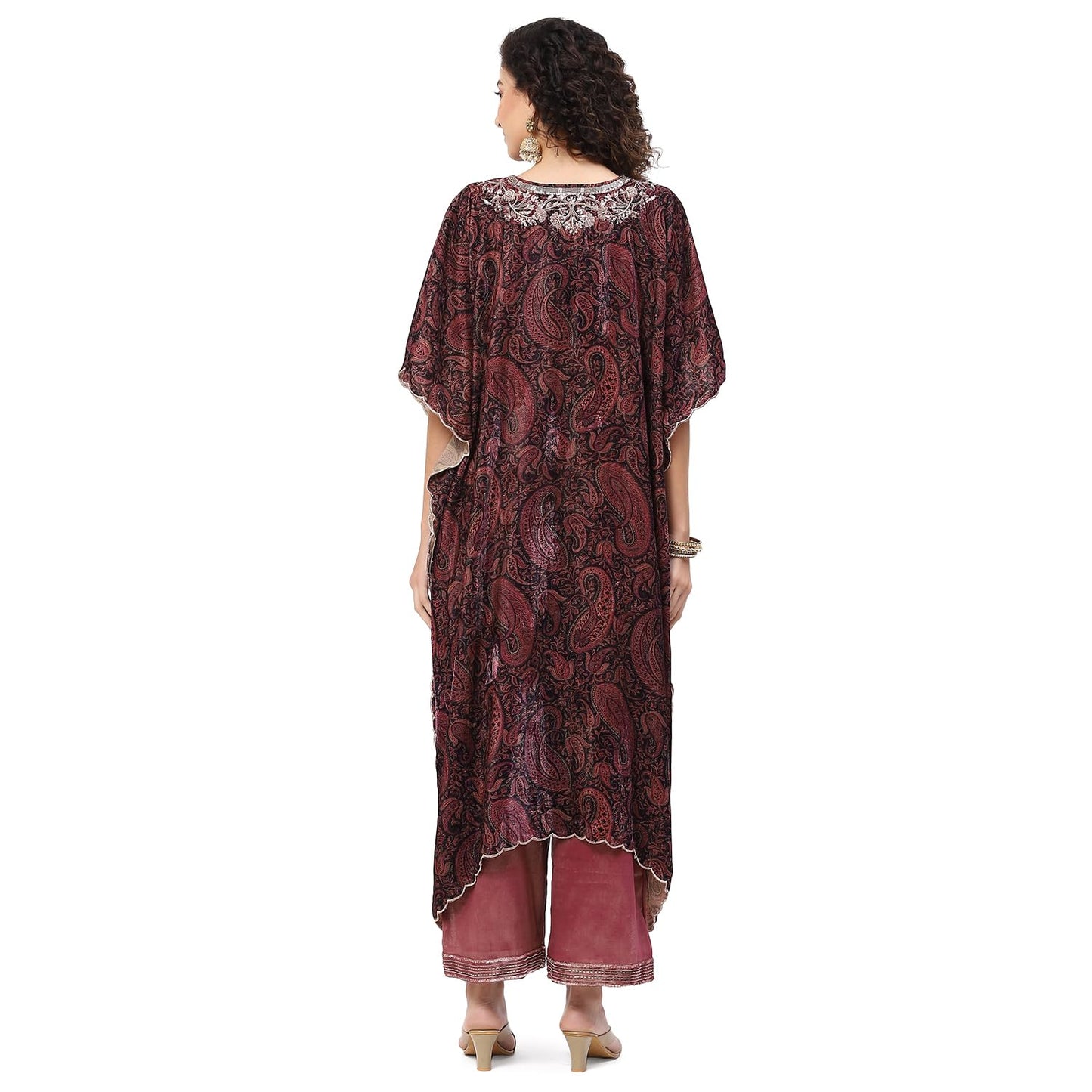 BIBA Women Polyester Printed Straight Salwar Kurta Dupatta(Skdkaftan8311_Purple_42)