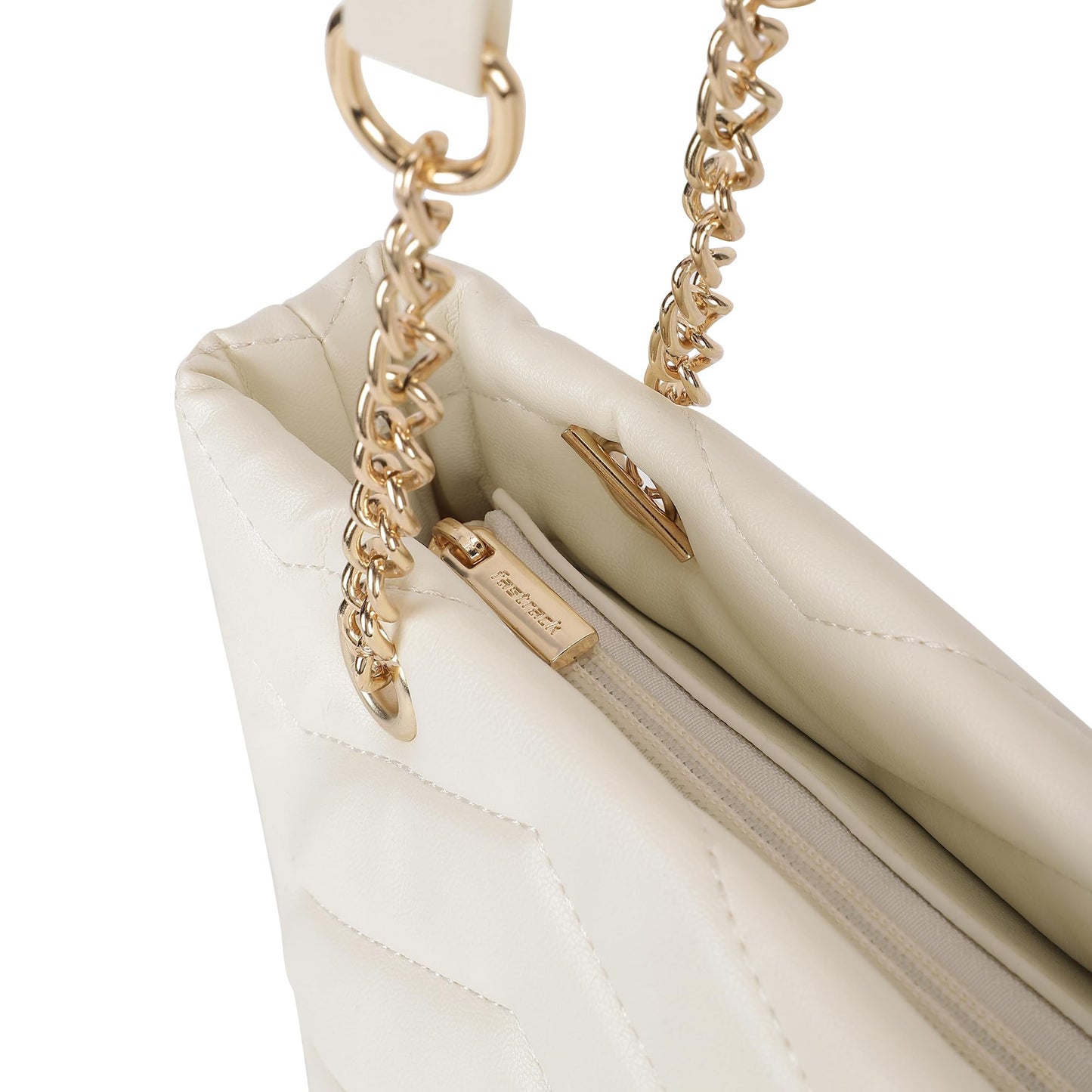 Fastrack Trendy Chevron Quilted Shoulder Bag | Faux-Leather Women's Handbags | Shoulder For Casual Carry, White