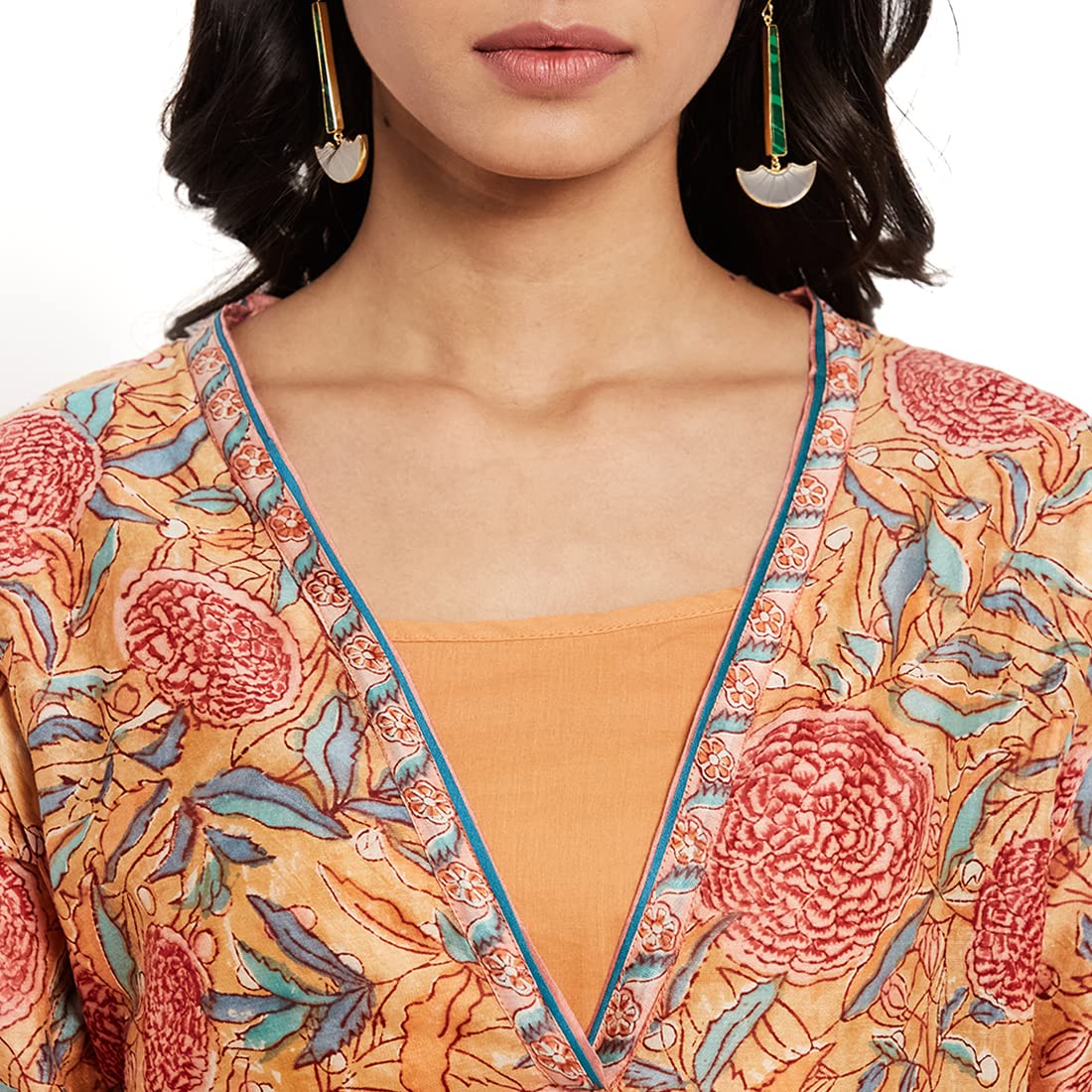 Fabindia Women Silk Printed Long Kurta Cotton_M Pink