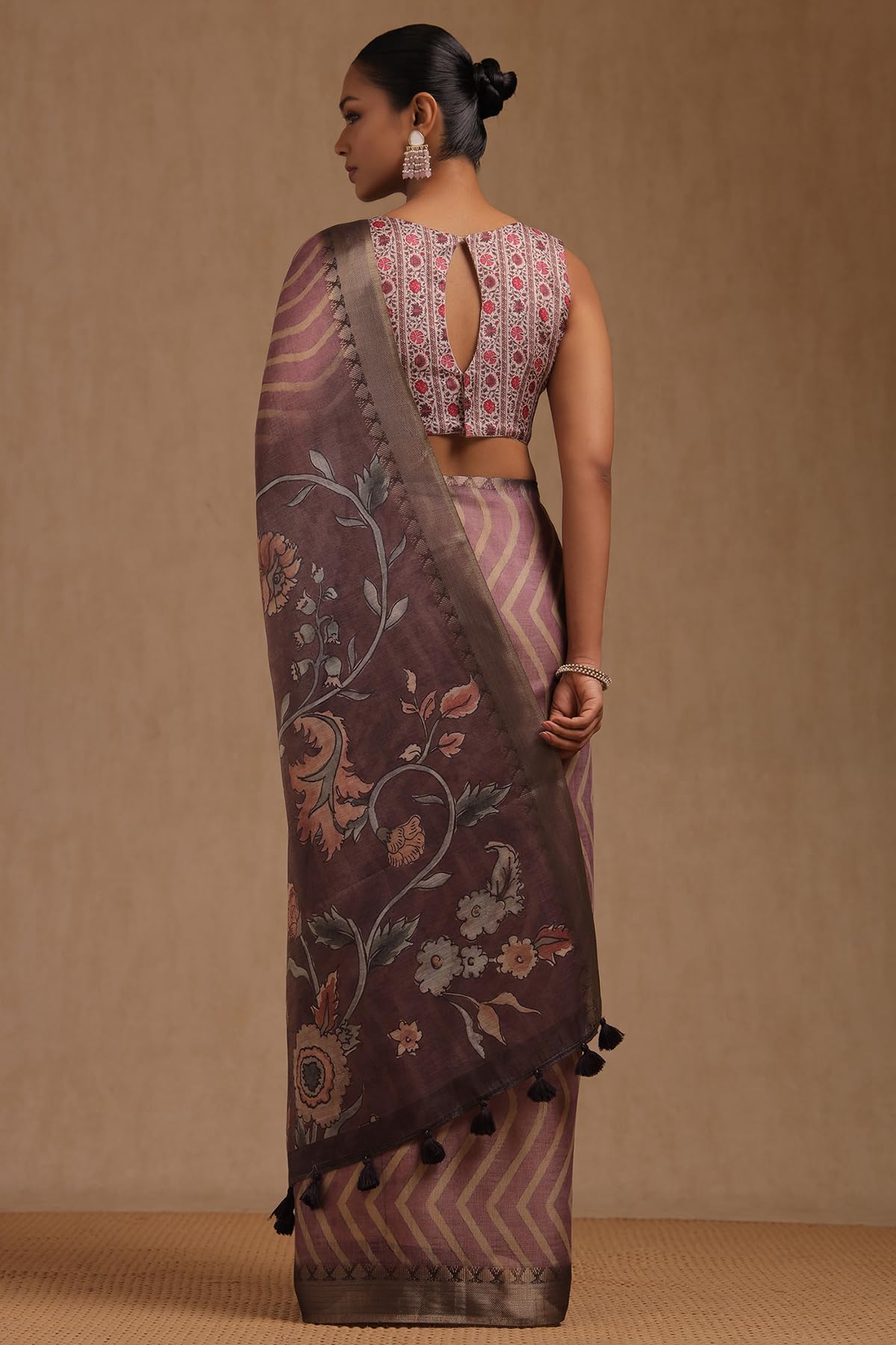 Soch Womens Purple Tissue Chevron Saree