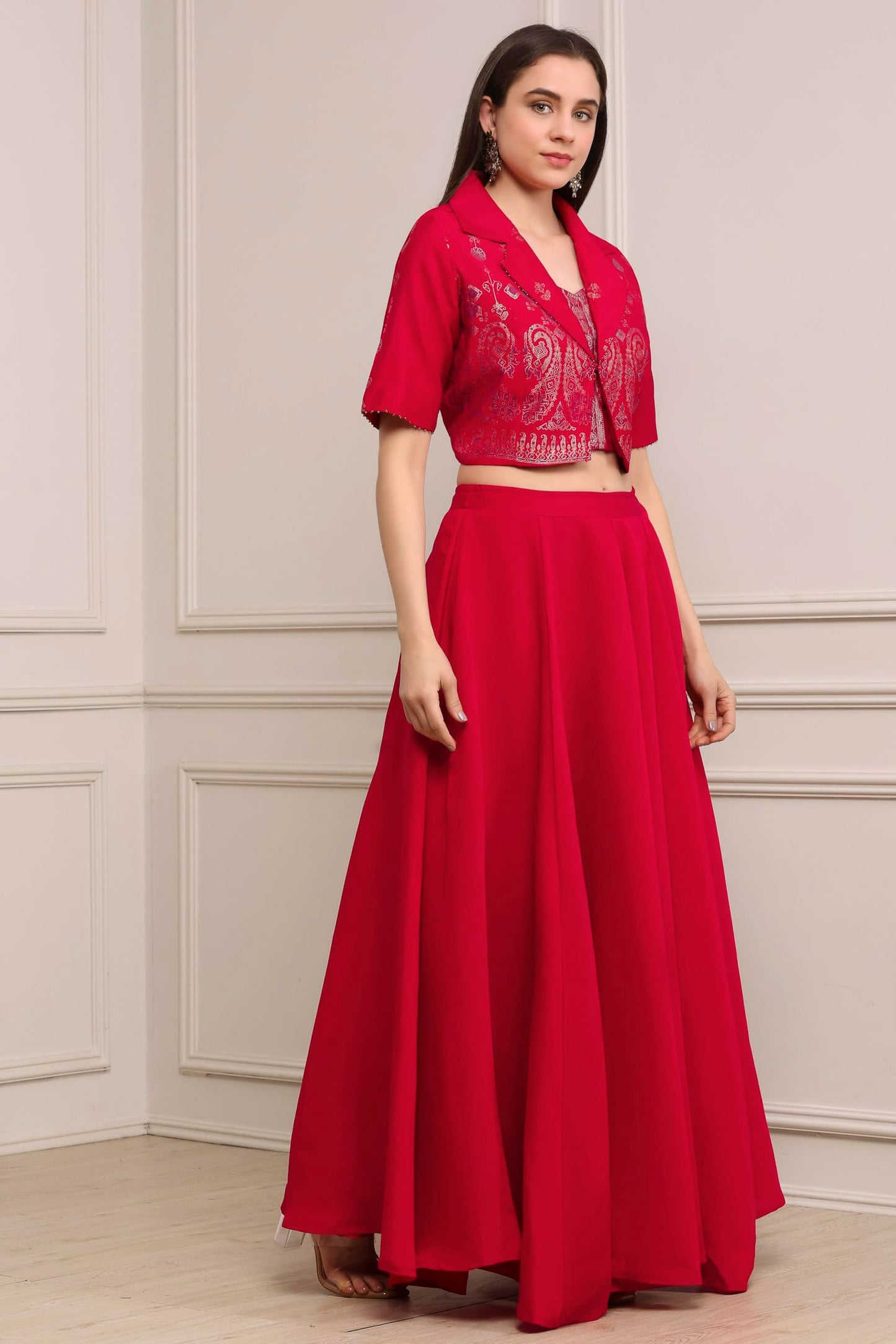 Biba Women Fuchsia Viscose Rayon Kalidar Lehenga Set_42