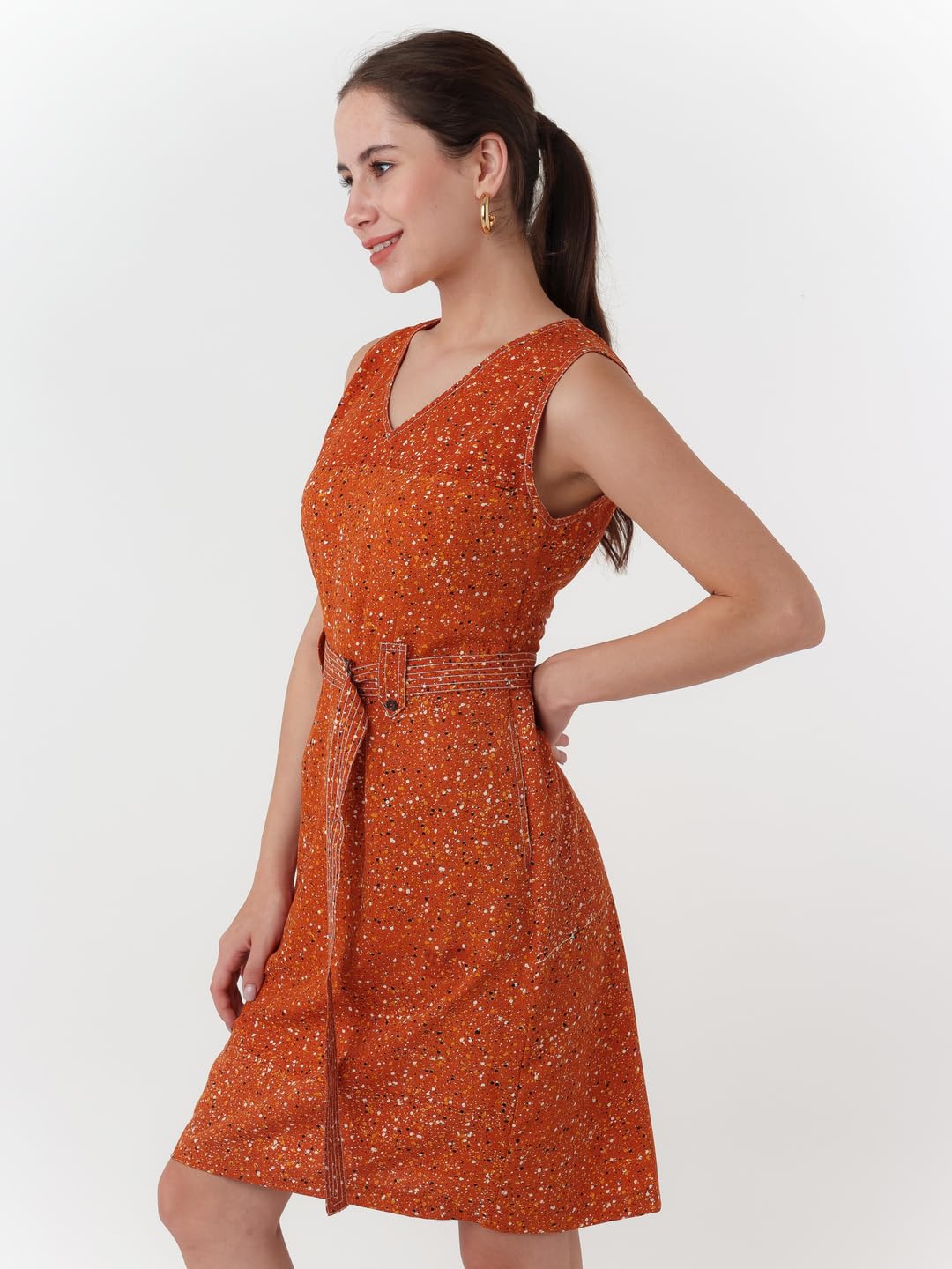 Zink London Women's Brown Printed Regular Short Dress