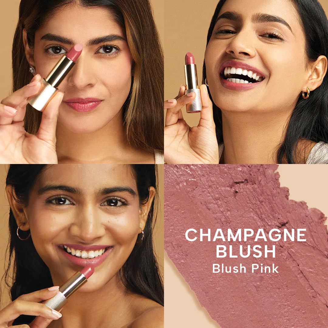 RAS Luxury Oils Lumiere Satin Matte Lipstick | 8-Hr long stay Creamy Matte, Non-Drying, Lightweight & Pigmented | Natural infusion of Argan & Avocado | Vegan, Cruelty-Free (Champagne Blush)