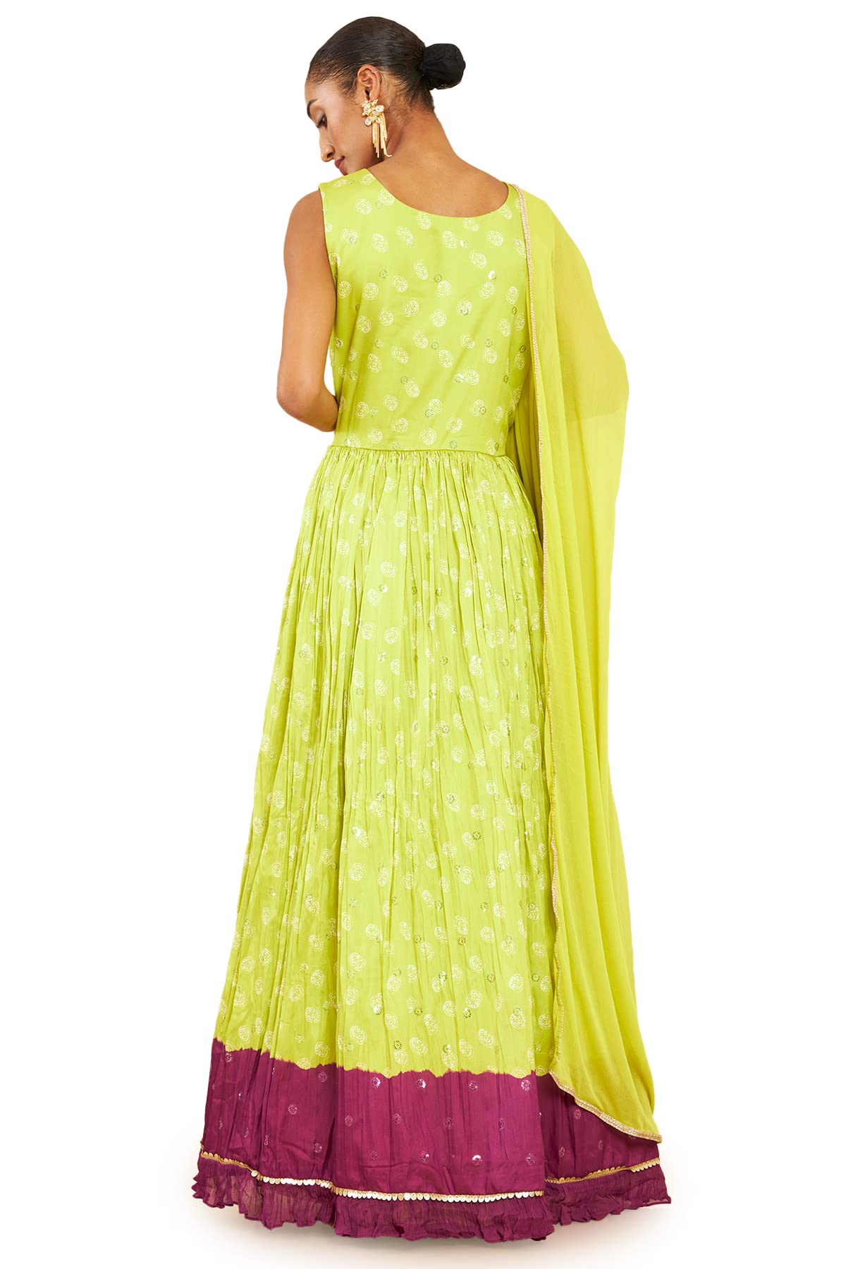 Soch Women Green Art Silk Abstract Print Gown