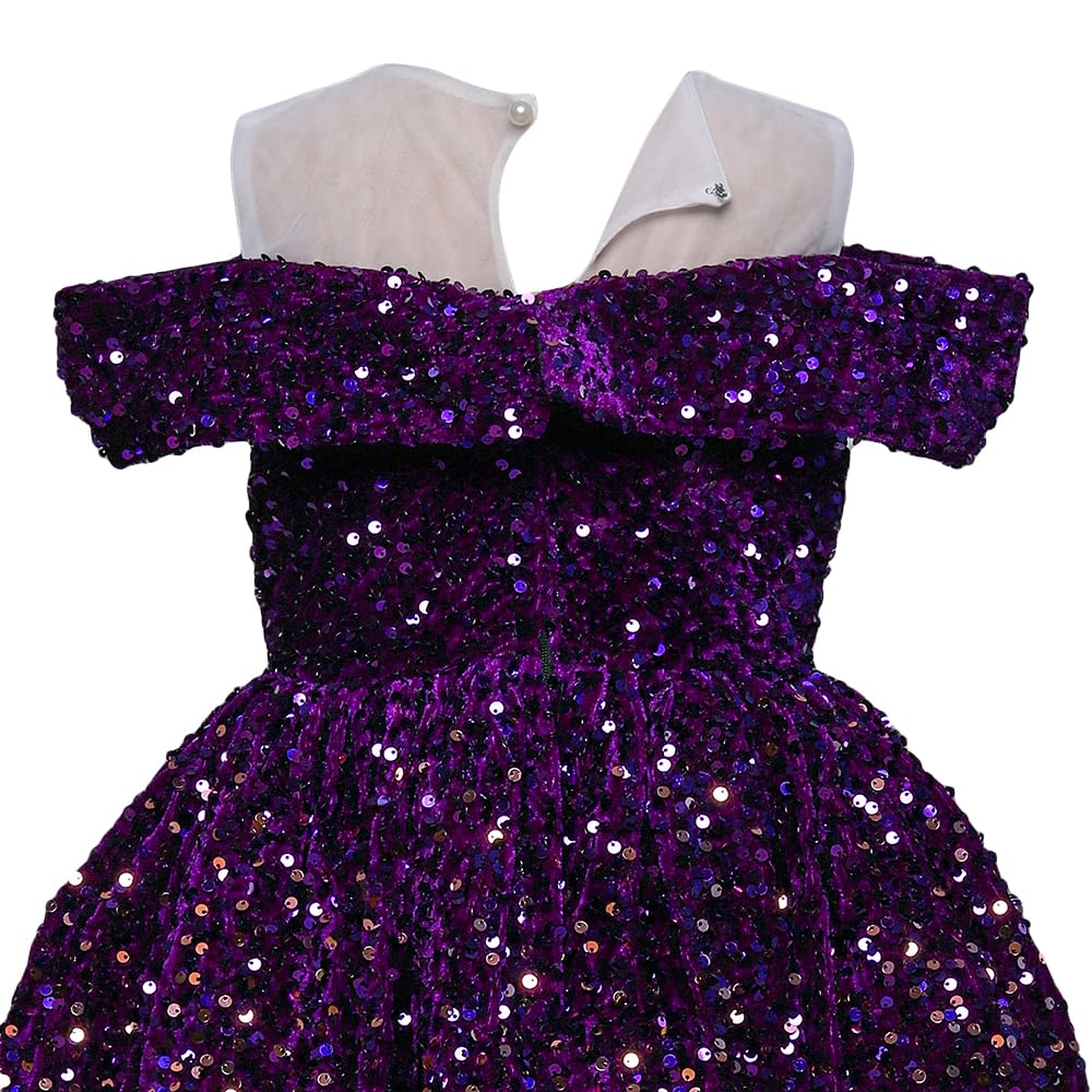 Hopscotch Girls Polyester Lycra Sequin Gown In Purple Color For Ages 8-9 Years (AL7-4565009)