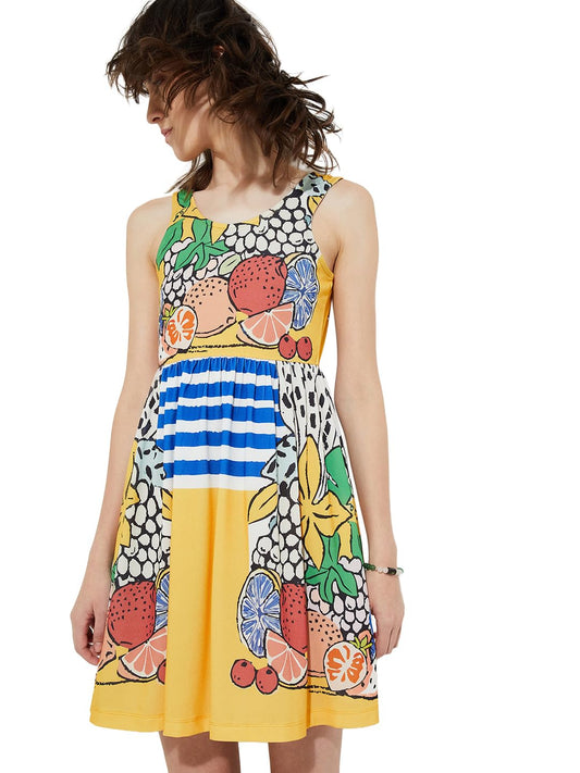Max URB_N Women Printed Fit & Flare Dress (Yellow_L)