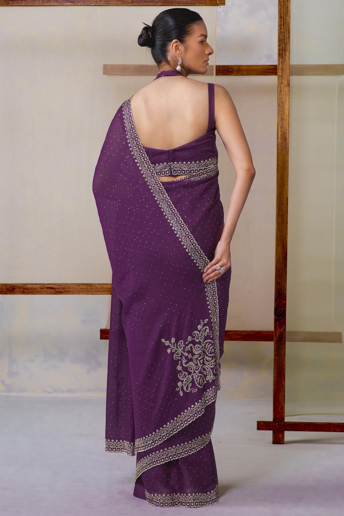 Soch Womens Fendy Georgette Woven Design Saree With Stone Work