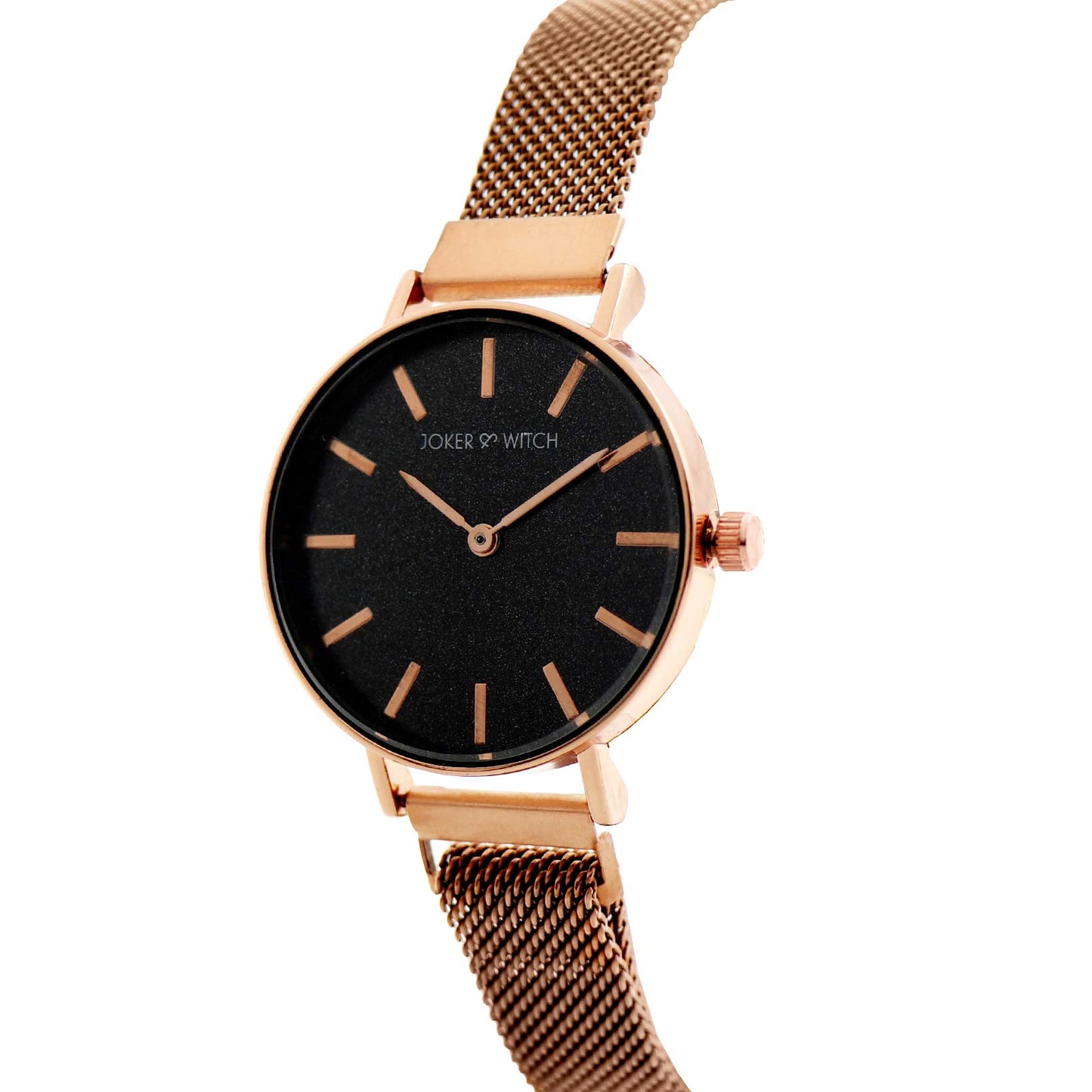 Joker & Witch Natalie Black Dial 14mm Rose Gold Stainless Steel Watch for Women