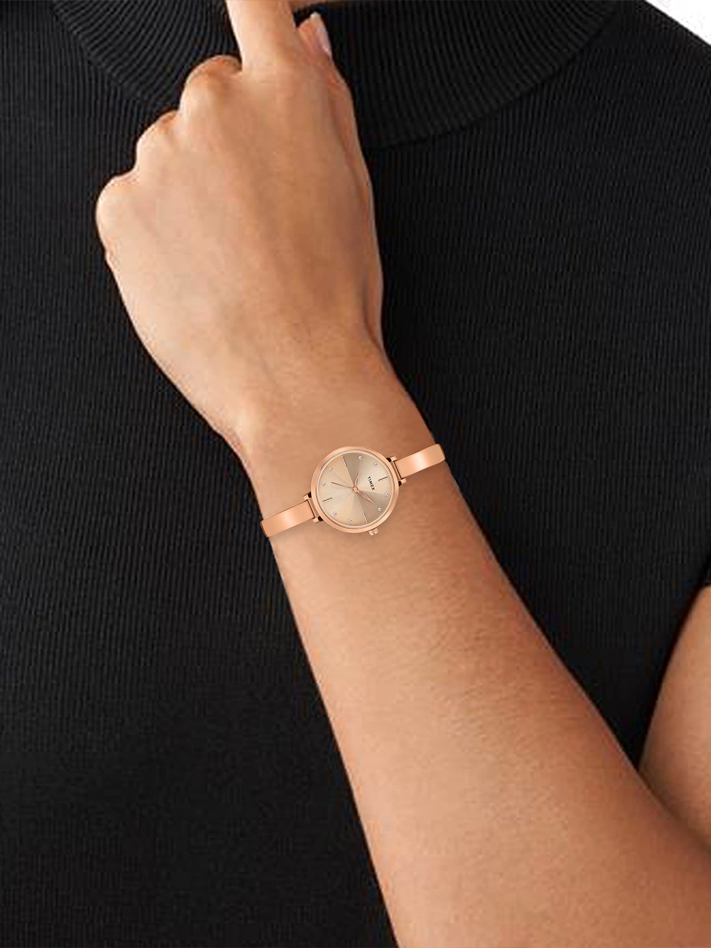 TIMEX Analog Watch for Women with Rose Gold Round Dial & Rose Gold Brass Bracelet Band Water Resistant Women's Wrist Watches - TWEL128SMU05