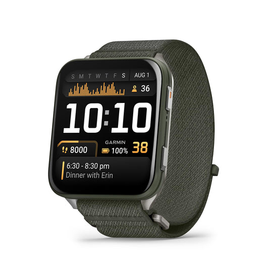 Garmin® Venu® X1, Thin and Lightweight GPS Smartwatch, AMOLED Display, Advanced Health and Fitness Features, Moss with Titanium Caseback and Moss ComfortFit Nylon Band