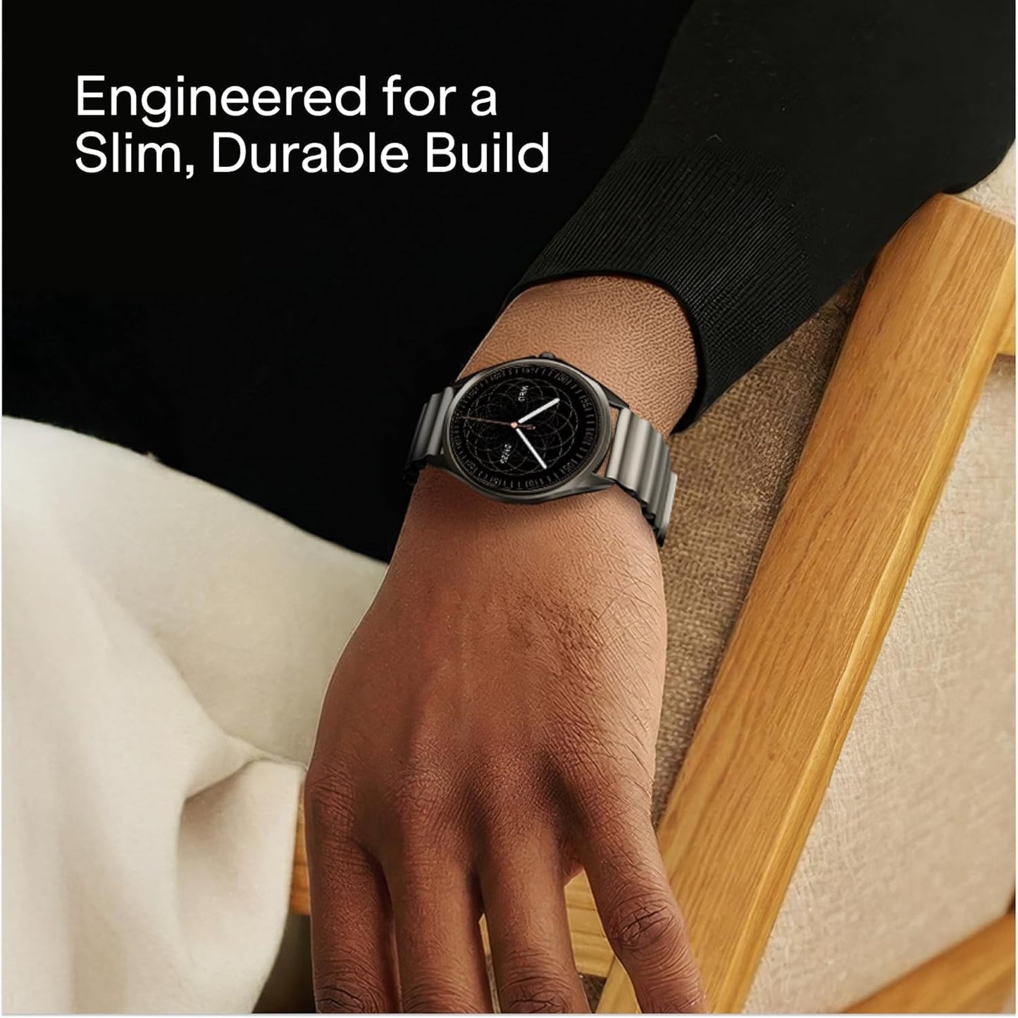 Boat Ultima Aeris 1.43" AMOLED Display, 1000 nits Brightness, Ultra Slim 8mm Metal Build, IP68, Auto HR & SpO2 Monitoring, Sleep & Stress Tracking, Stylish Smartwatch for Men & Women (Active Black)