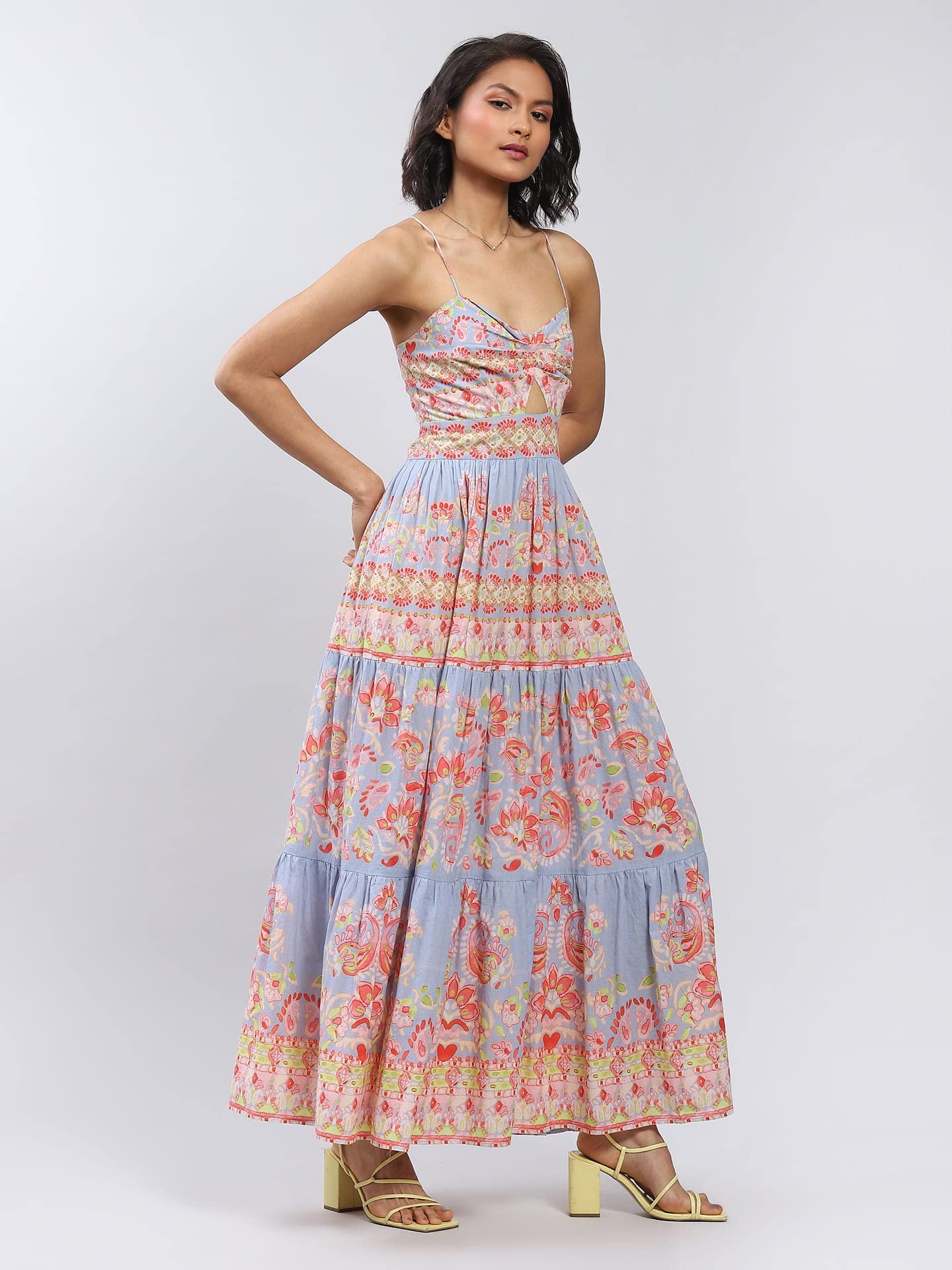 Label RITU KUMAR Blue Floral Print Cut-Out Maxi Dress