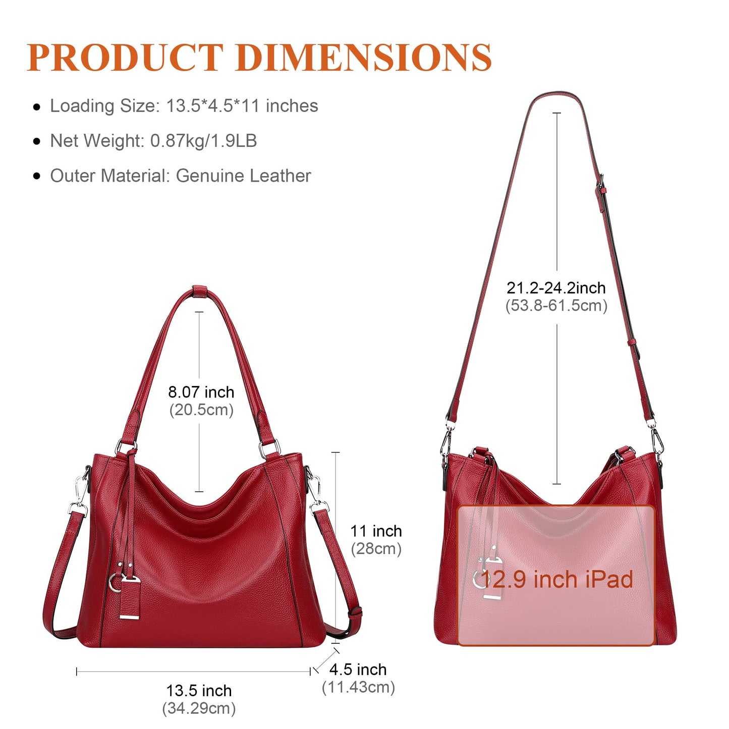 Soft Leather Handbags for Women Shoulder Hobo Bag Large Tote Crossbody Bag By OVER EARTH (O103E Red Wine)