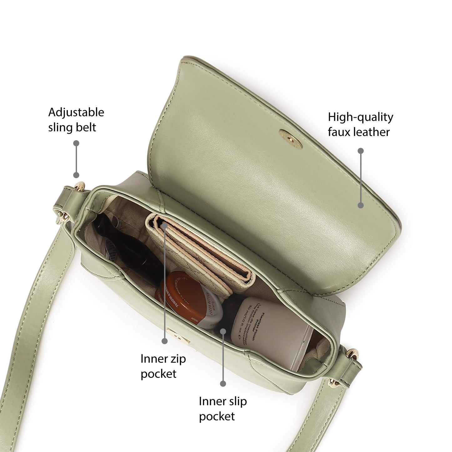 Fastrack Women's Chic Sling Bag | Adjustable Sling Belt, Inner Zip and Slip Pockets | Effortless Everyday Style | Women's Handbags | Sling for Casual Carry, Grey