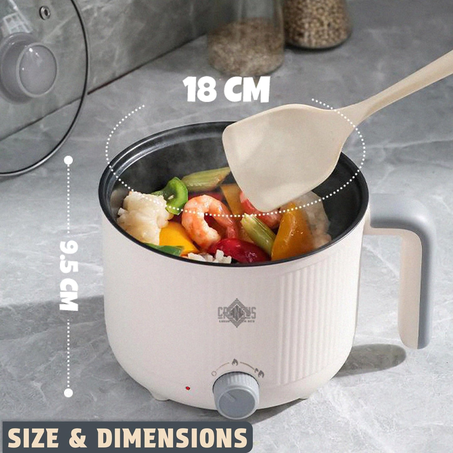 CPENSUS Mini multipurpose electric kettle with steamer 1.2 Liters inner pot Non-stick hotpot cooker for cooking hot water rice idli momos tea 600W Portable Travel