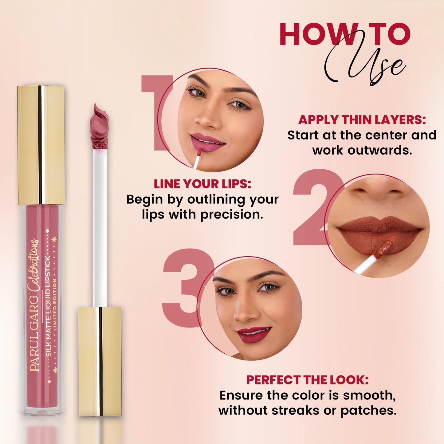 Parul Garg Beauty Silk Matte Liquid Lipstick | Long-Lasting & Smudge-Proof | Soft Matte Finish | Vegan & Clean Beauty | Hydrating with Shea Butter & Vitamin E | Shubh (Perfect Nude) | 2.5ml