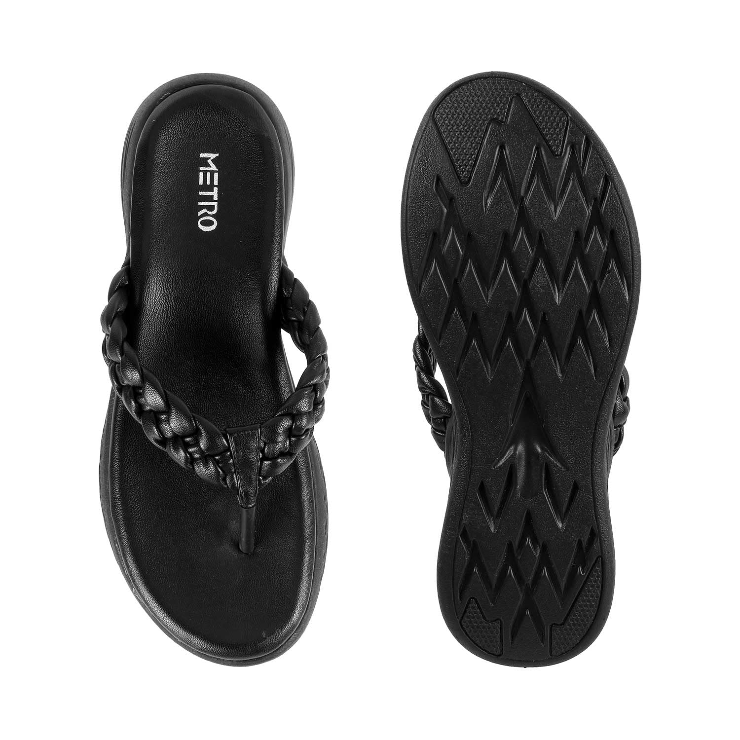 Metro Women Black Synthetic Leather Thong Slipper | Sandal - SaumyasStore