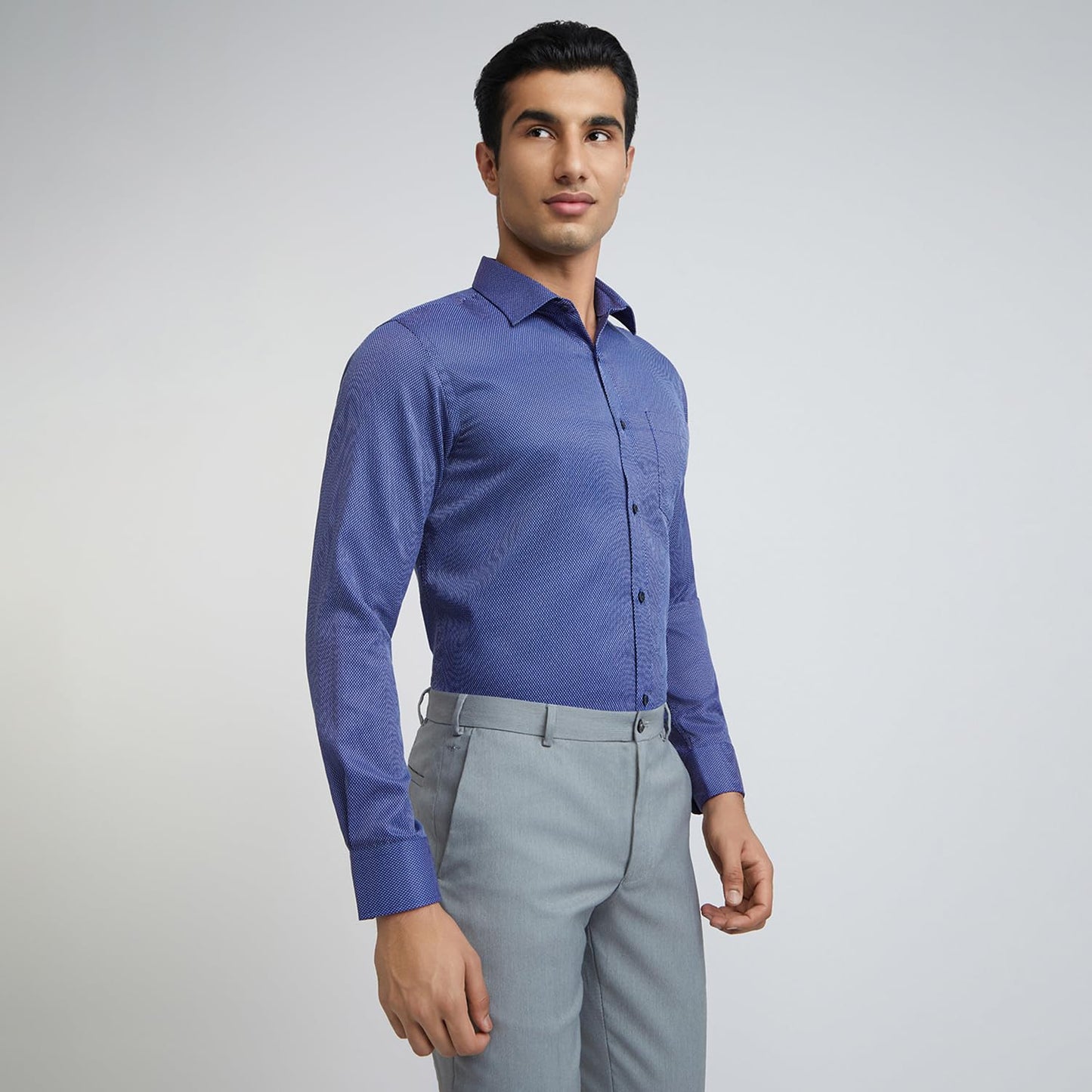 Park Avenue Men's Slim Fit Solid Pattern Poly Cotton Blend Semi Cutaway Collar Formal Shirt (Size: 46)-PMSX17837-B6 Dark Blue