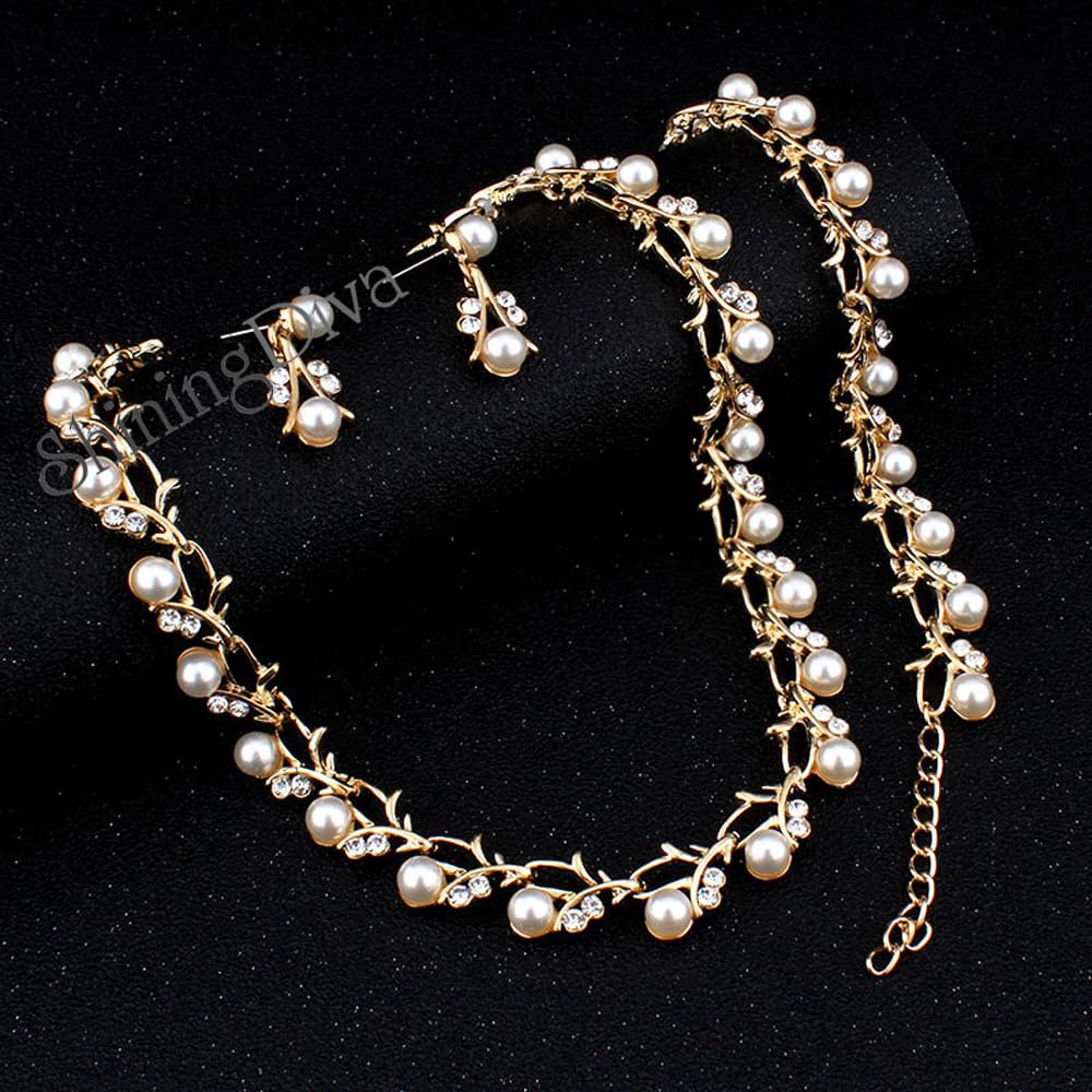 Shining Diva Fashion Latest Stylish Design Fancy Combo Pearl Earrings Bracelet Necklace Jewellery Set for Women and Girls (sd10333s)