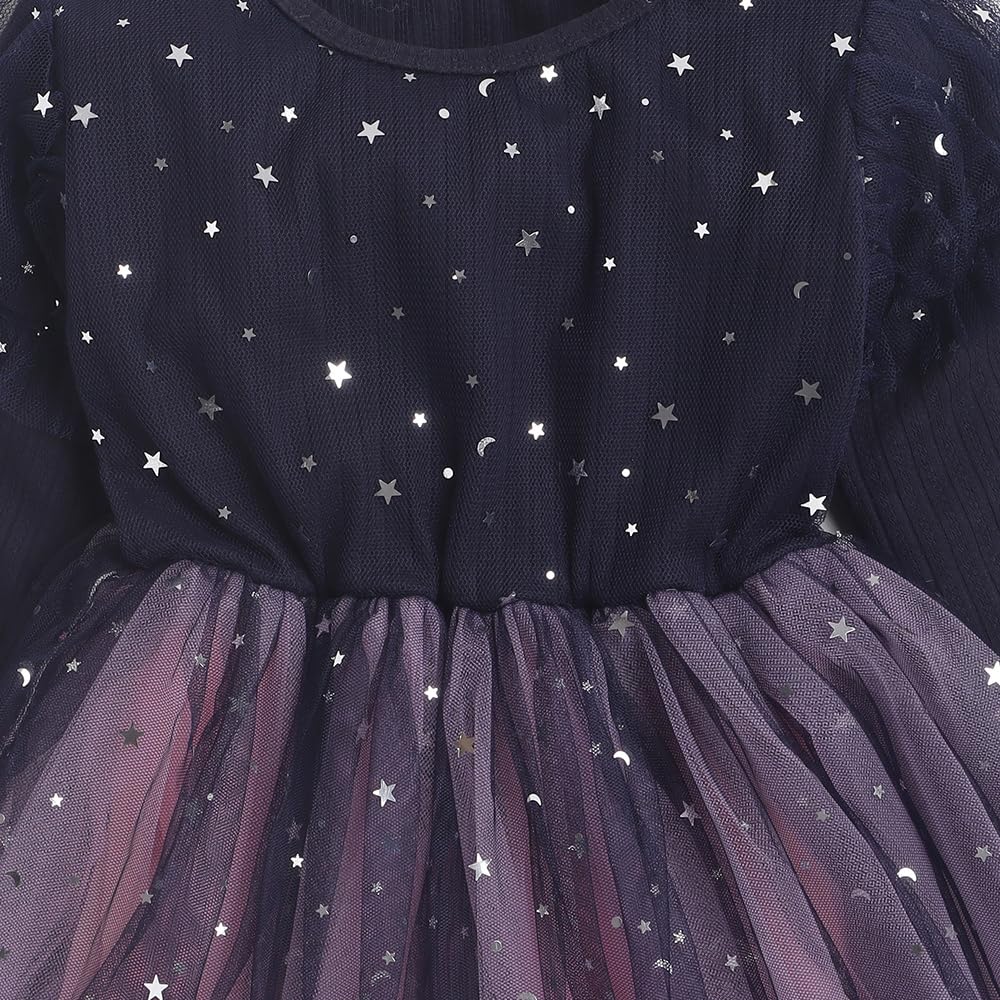 Hopscotch Girls Full-Sleeve All-Over Print Party Dress in Navy Color for Ages 2-3 Years