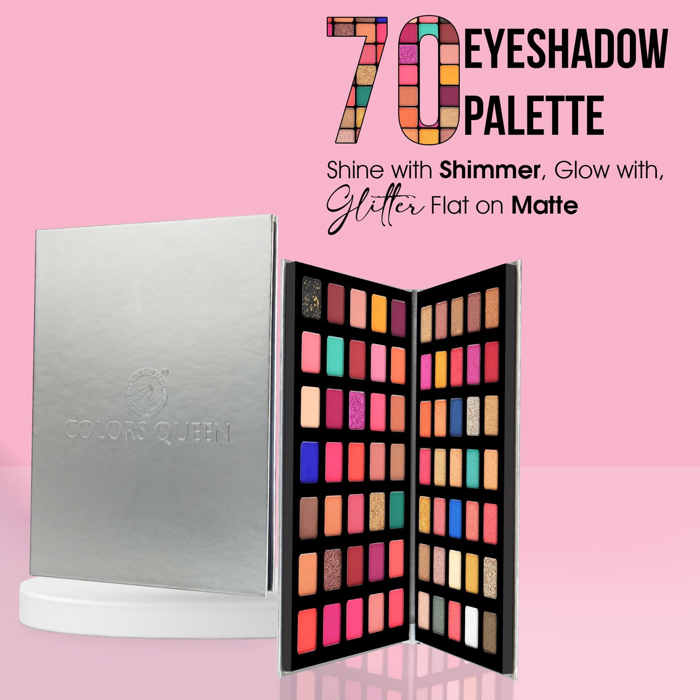 Colors Queen 70 Multi-Color Eyeshadow Palette | Highly Pigmented and Long Wearing Eye Shadow Palette with Matte, Shimmer & Glitter Shades | Easy to Blend, Minimal Fall Out for Eye Makeup (70 Color)