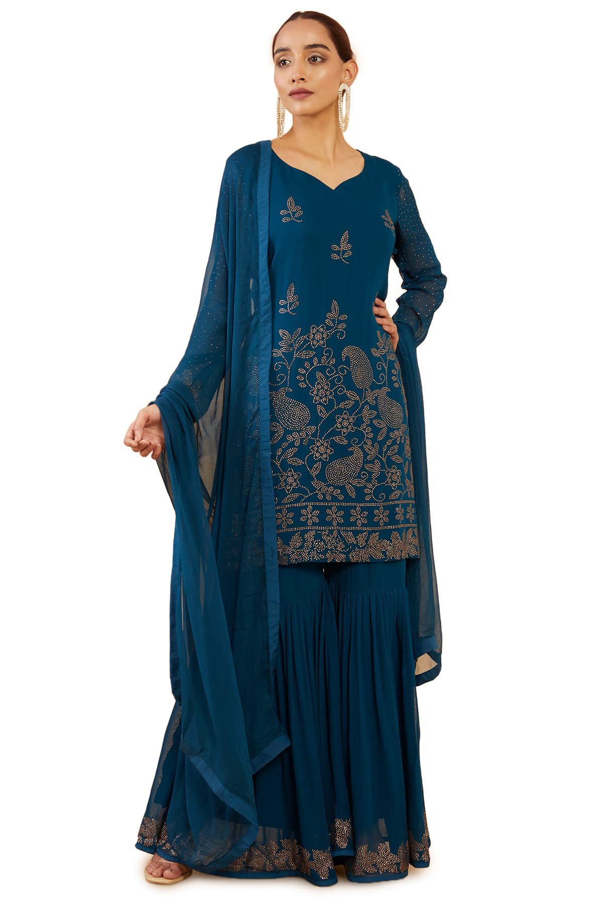 Soch Women Blue Georgette Embellished Suit Set