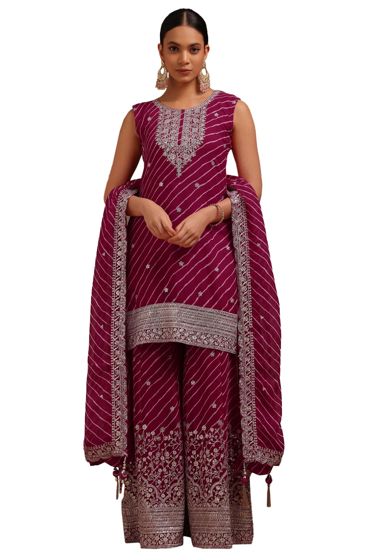 Soch Womens Fuchsia Georgette Sequin Embellished Salwar Suit