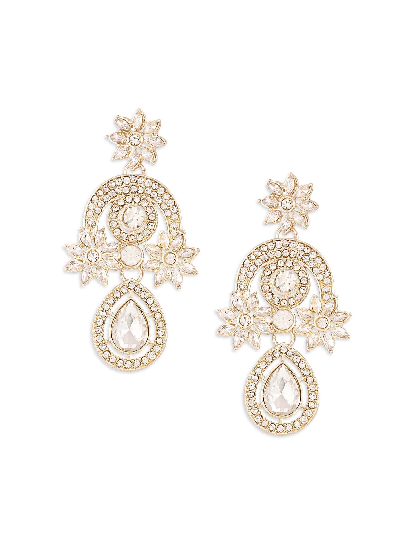 ZAVERI PEARLS Gold Tone Dazzling Stones Austrian Diamonds Necklace Earring & Maangtikka Set For Women-ZPFK18216