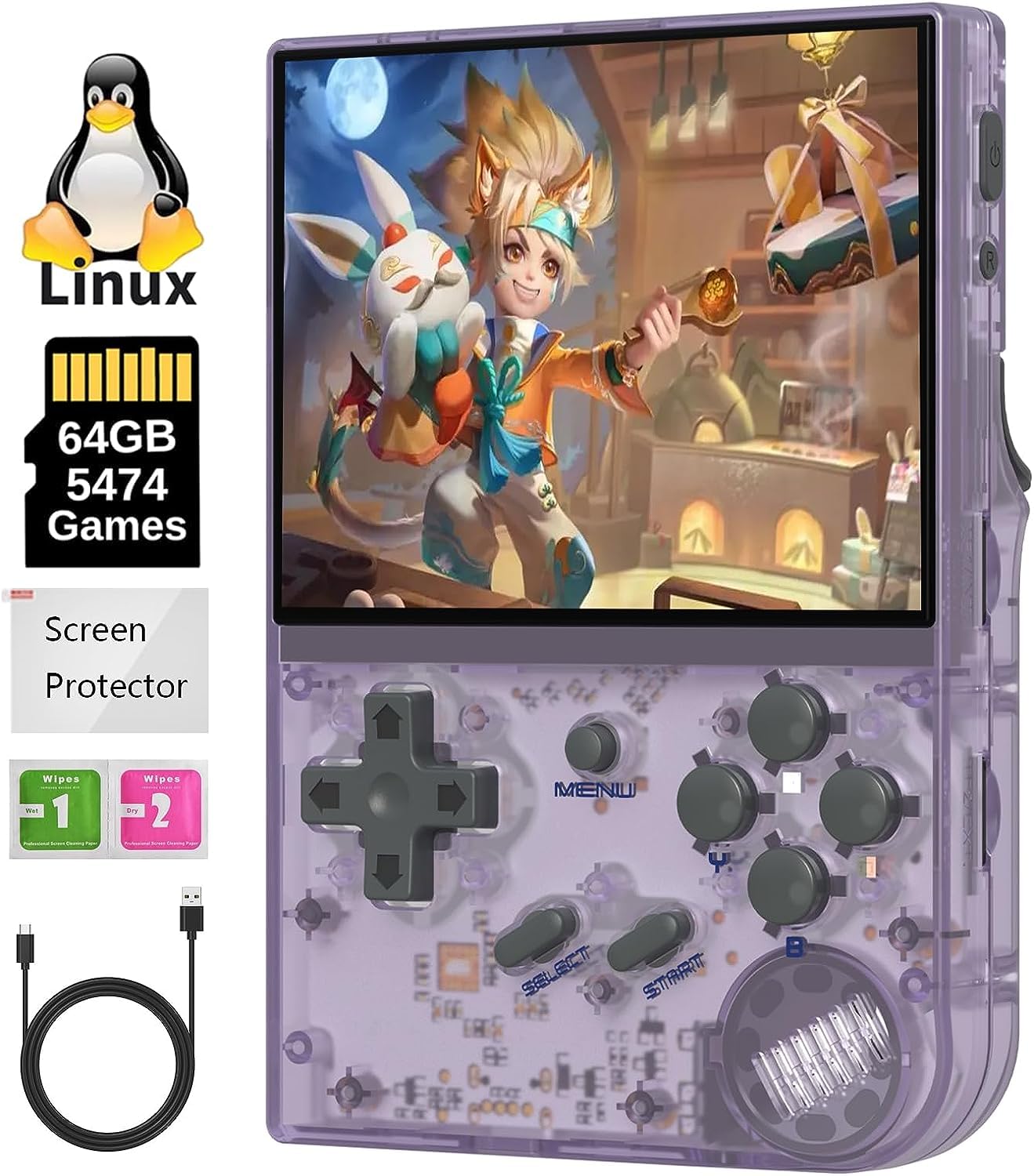 New World RG35XX Handheld Game Console ,System Linux 3.5 Inch IPS Screen Built-in 64G TF Card 6831 Classic Games Support HDMI TV Output