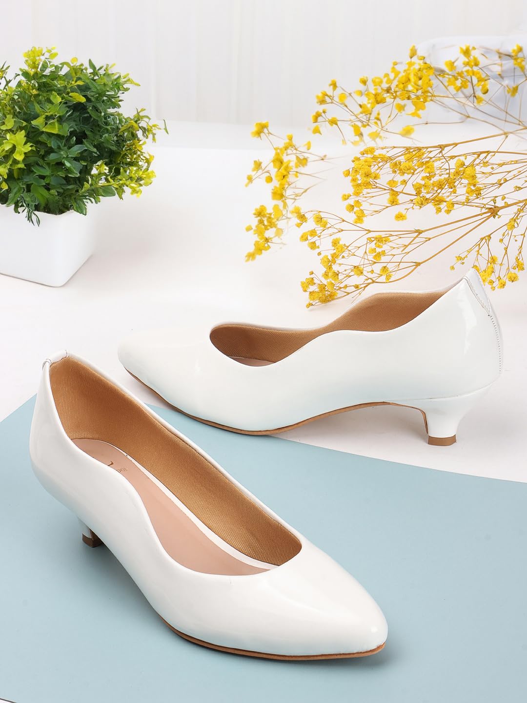 Carlton London Women White Stylish Slip-on Pump Shoes with Kitten Heels, Pointed Toe for Party and Formal Occasions (38)