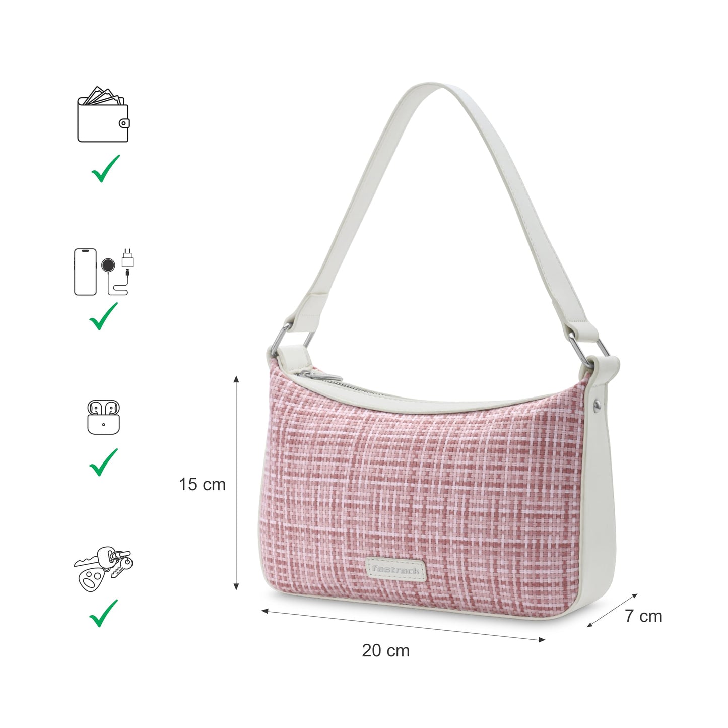 Fastrack Women's Basketweave Shoulder Bag | Top Zip Closure, Comfortable Shoulder Straps, Inner Utility Pockets | Textured Fabric Bag | 6 Months Warranty