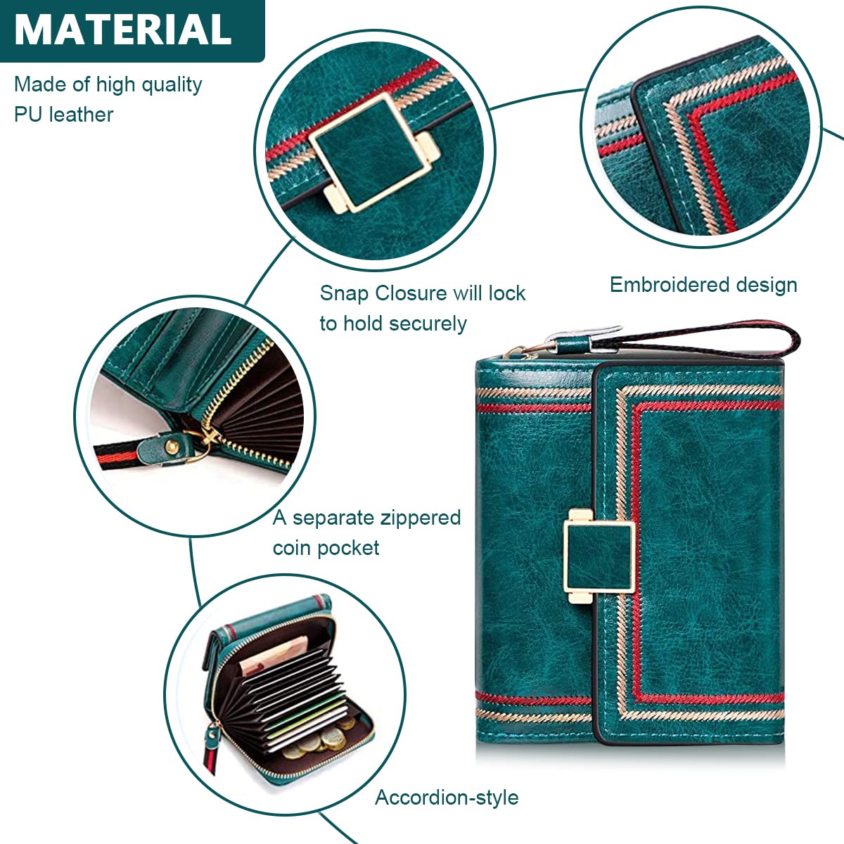 PALAY® Women's Bi-fold Leather Wallet - Turquoise Vintage Card Bag with Large Capacity and RFID Blocking