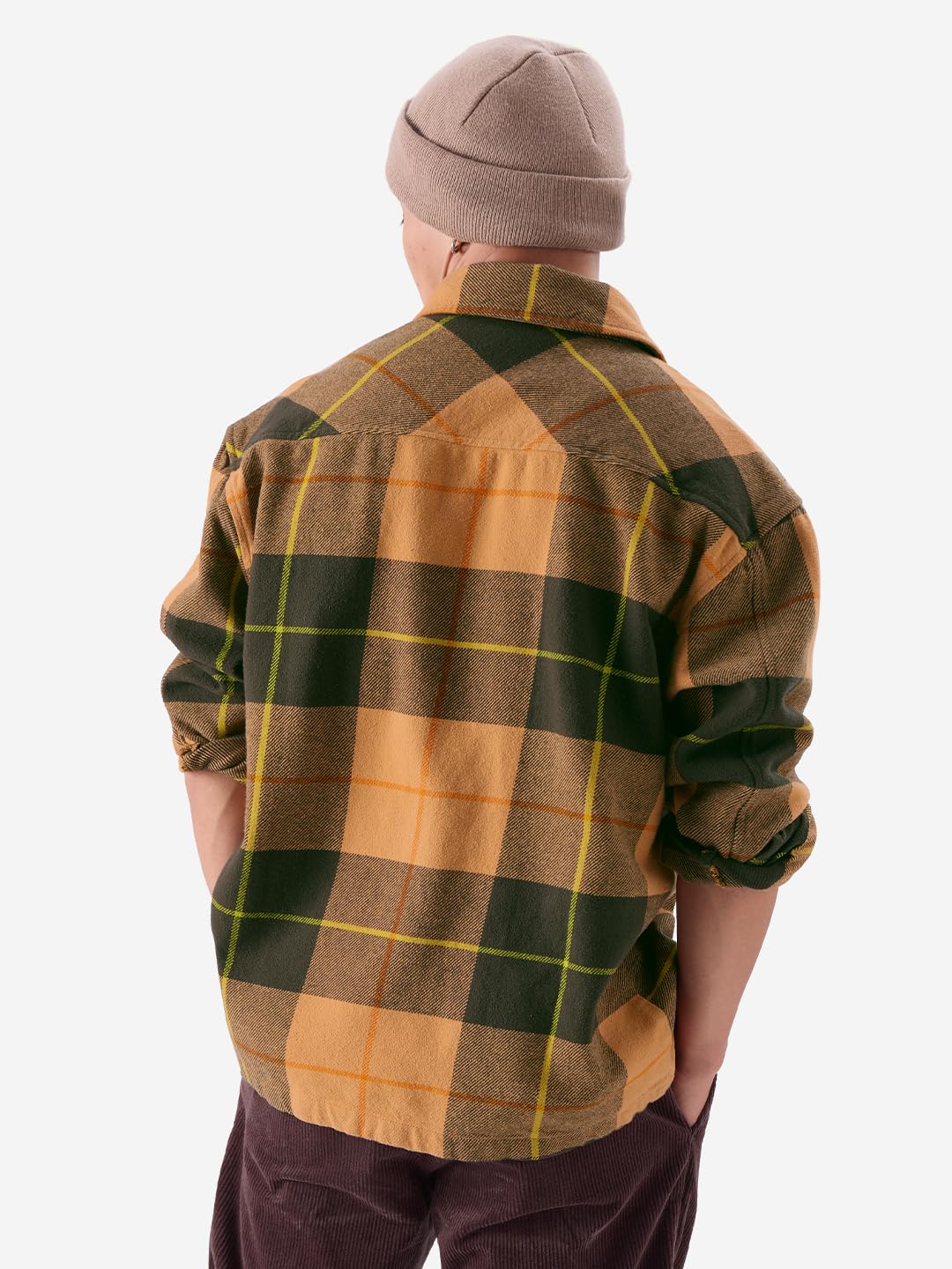 The Souled Store Ochre Vibes Men and Boys Long Sleeve Zipper Front Oversized Fit Cotton Flannel Shackets Men's Flannel Shirt Winter Plaid Thick Jackets Shackets for Men Outerwear Layering Shirts