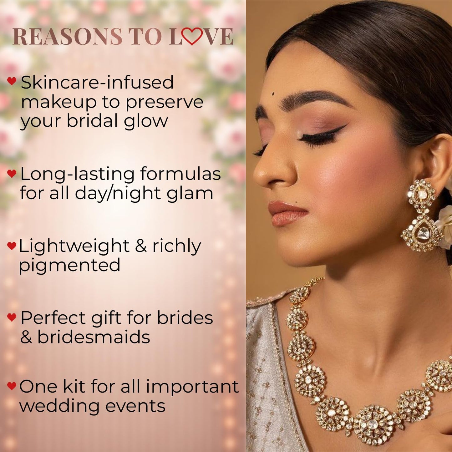 Just Herbs Wedding Kit Glam Essentials with Matte Lipstick | Lip & Cheek Tint | Strobe Cream | Kajal | Sindoor | Eyeshadow Palette | Nail Paint | Serum Foundation | Blush Drops All in One Makeup Gifting Kit for Women (Pack of 9)