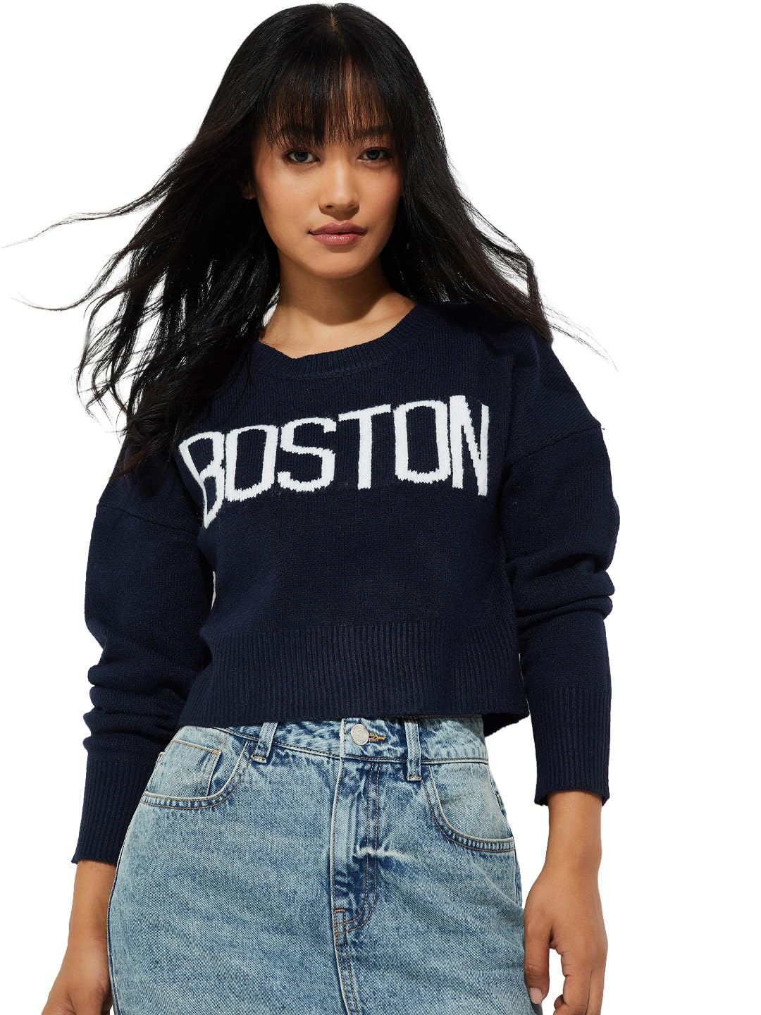 Max Alaya F x URB_N Knit Crop Sweater (Blue_M)