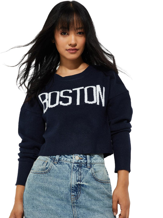 Max Alaya F x URB_N Knit Crop Sweater (Blue_M)