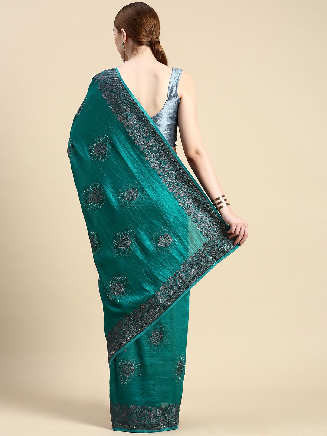 MOHEY Women's Art Silk Machine Resham & Zari Boota & Border Work Saree with Unstitched Blouse Piece - Green