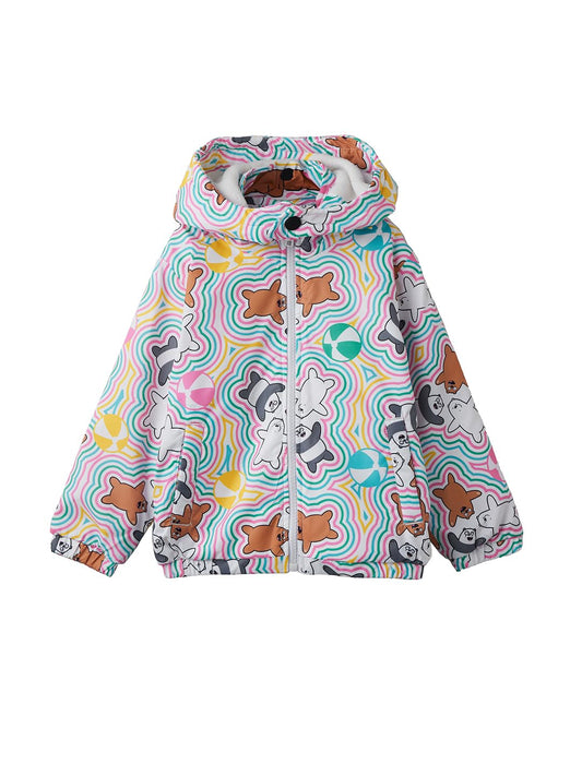 The Souled Store Official We Bare Bears: Happy Vibes Long Sleeve Hooded Detachable Neck Cotton Puffer Jackets Grey