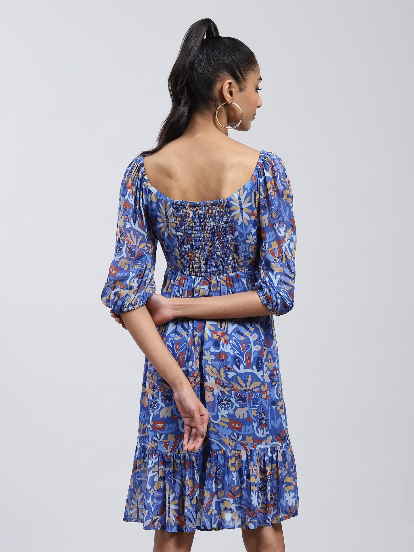 Label RITU KUMAR Blue Printed Short Dress