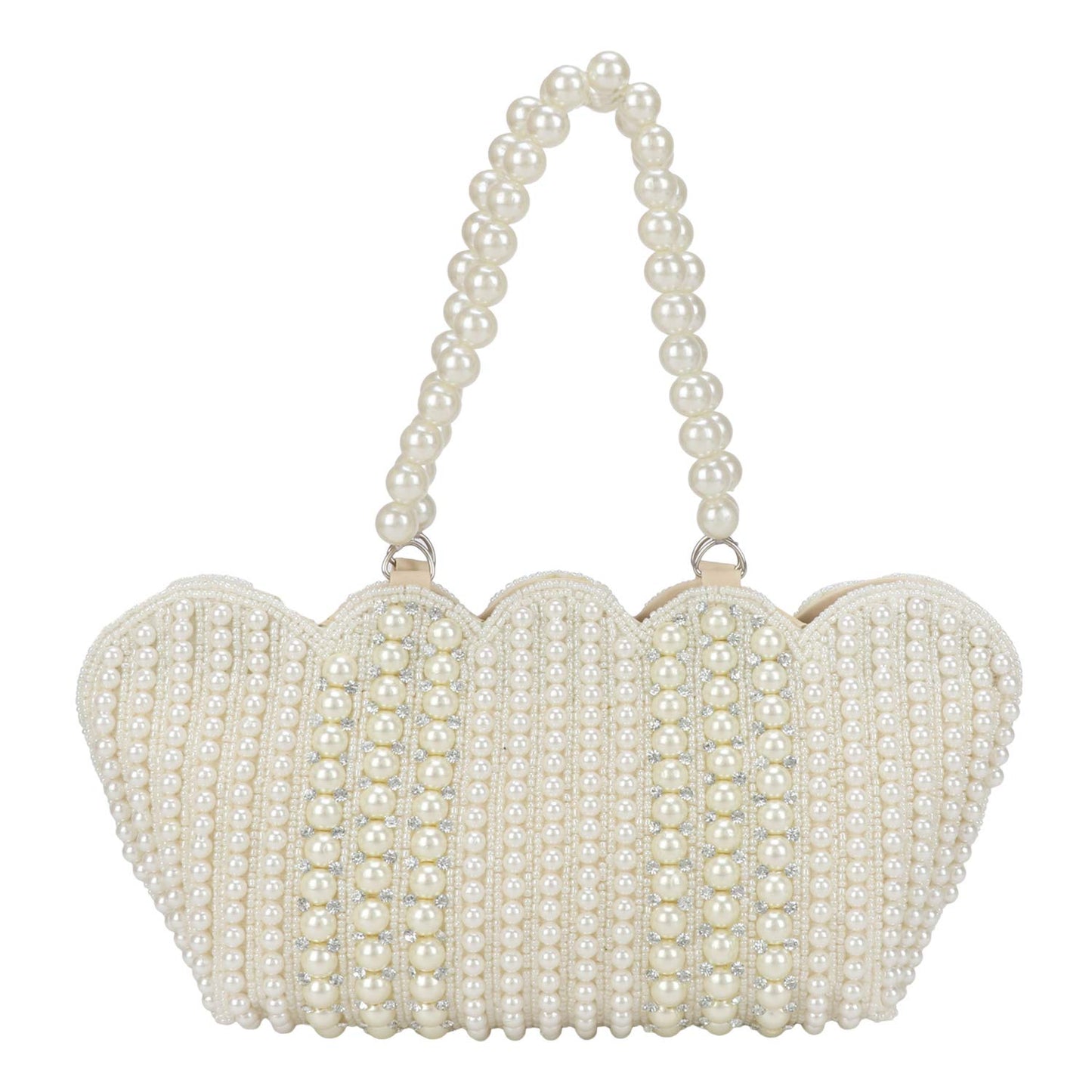 LONGING TO BUY Women's Small Cutest Vintage Style Pearl Tote Wrist Bag Evening Clutch Purse, White