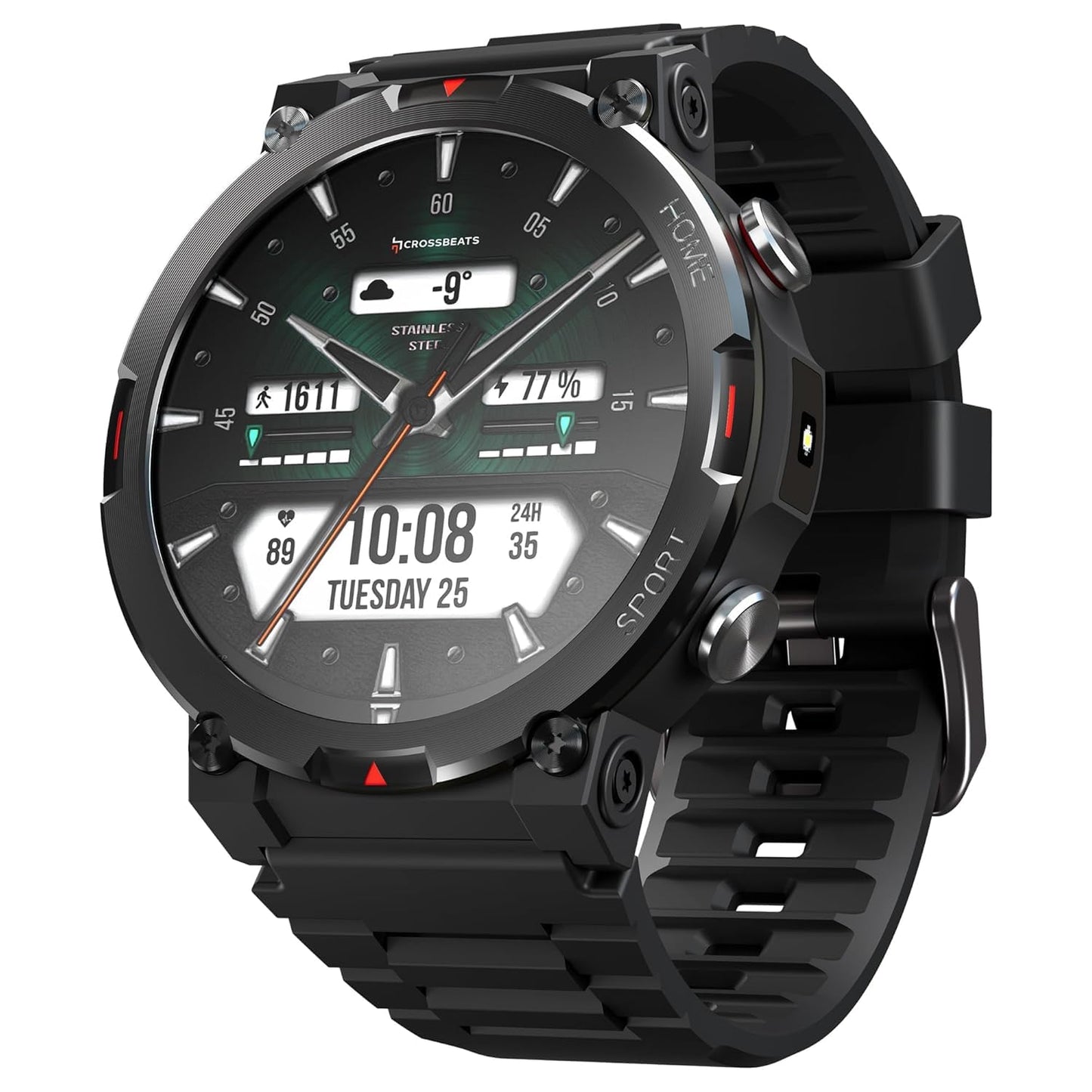 CrossBeats Everest 2.0 2025 Smart Watch for Men 1.43" True AMOLED, Always ON Display Bluetooth Calling Rugged Outdoor with Flash Light Upto 15 Days Battery Life Smartwatch 100+ Sports Mode