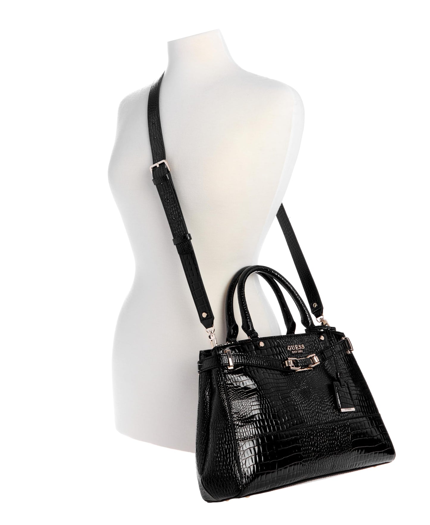 GUESS Black Solid Silvye Luxury Satchel Bag