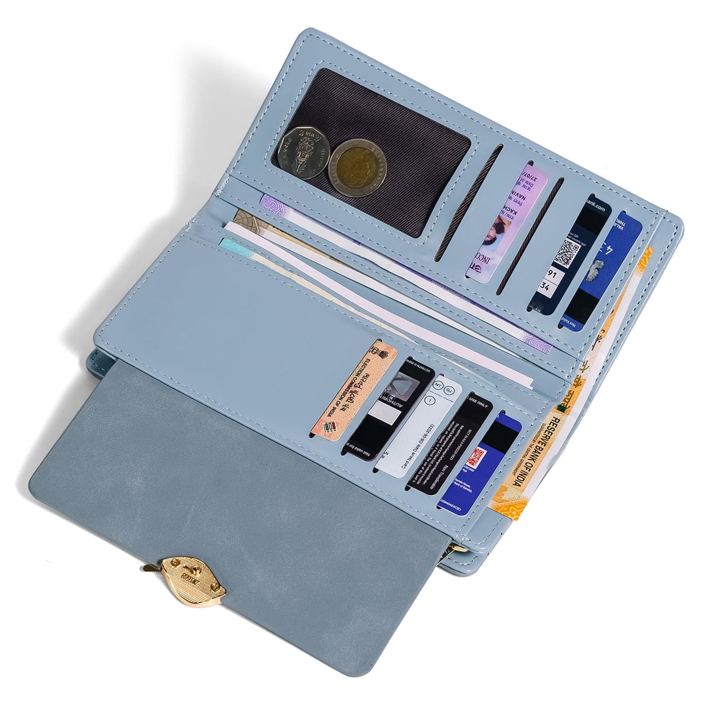 INOVERA (LABEL) Tri-fold Wallet for Women - Stylish Cash, Cards Holder Ladies Leaf Wallets - Faux Leather Hand Purse (Light Blue)