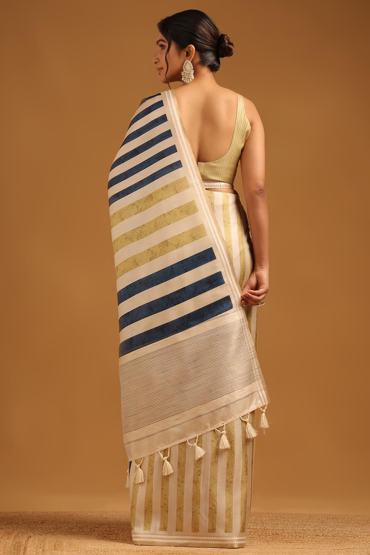 Soch Womens Cream Tussar Striped Saree