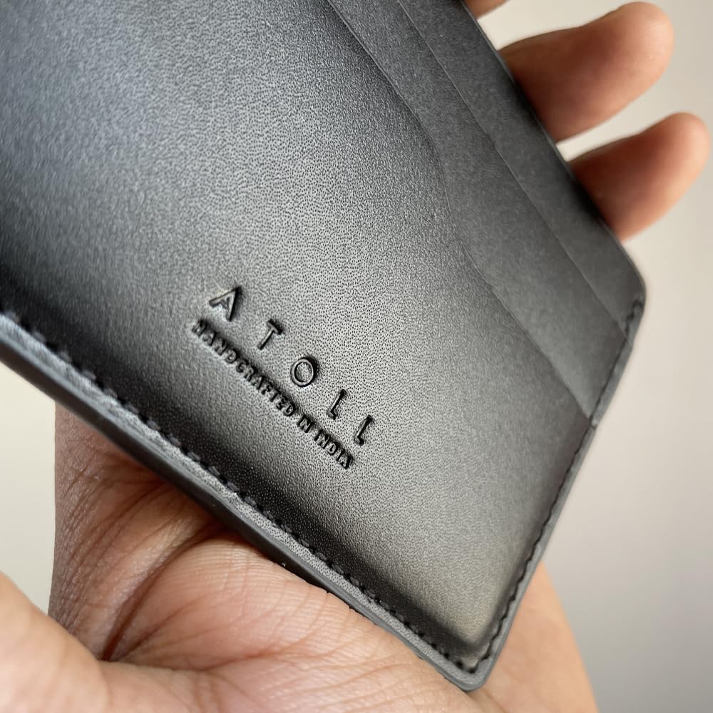 Atoll Leather Slim Card Holder Wallet for Men, Minimalist Credit Card Holder, Genuine Leather Stylish Card Wallet for Men, 3 Card Slot and Large Cash Compartment (Black)