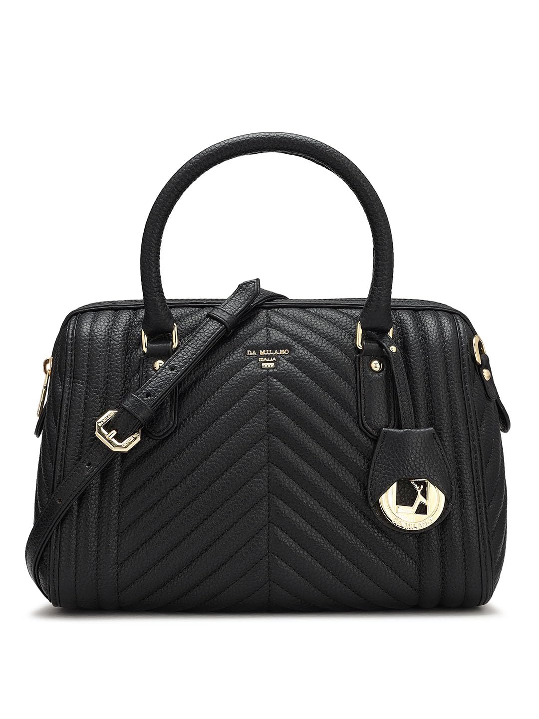 Da Milano Genuine Leather Black Satchel (Medium) (4459A-OL)