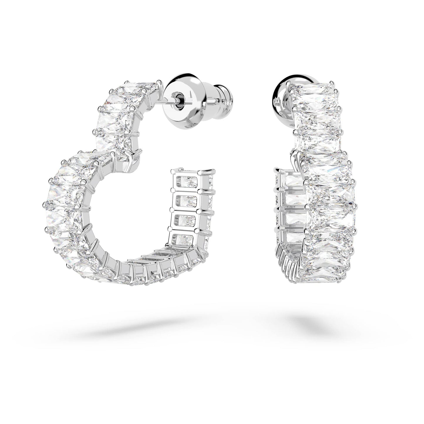 Swarovski Matrix hoop earrings, Heart, Small, White, Rhodium plated