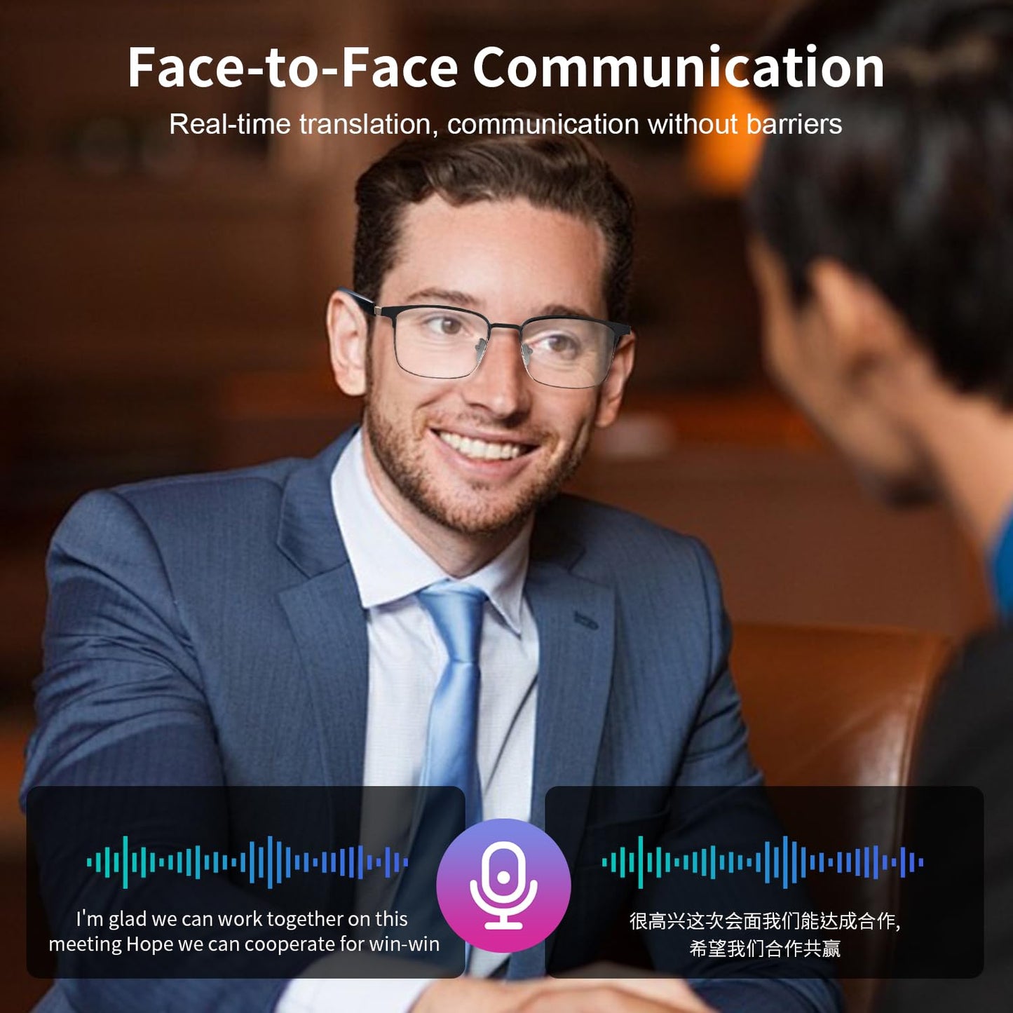 Smart AI Translator Glasses, Clear Blue Light Glasses for Woman Men, Simultaneous Interpretation Eyeglasses for 110+ Languages, Real-Time Translation, Remote Shooting,AI Smart Sunglasses for Travel -S